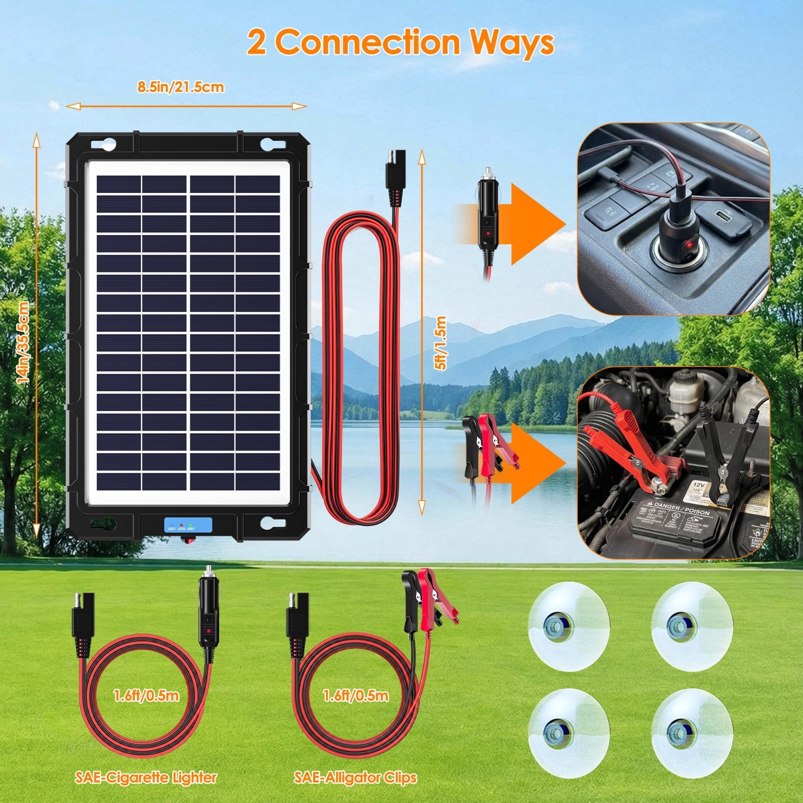 12V Solar Battery Charger & Maintainer – 8W Waterproof Trickle Charging Kit for