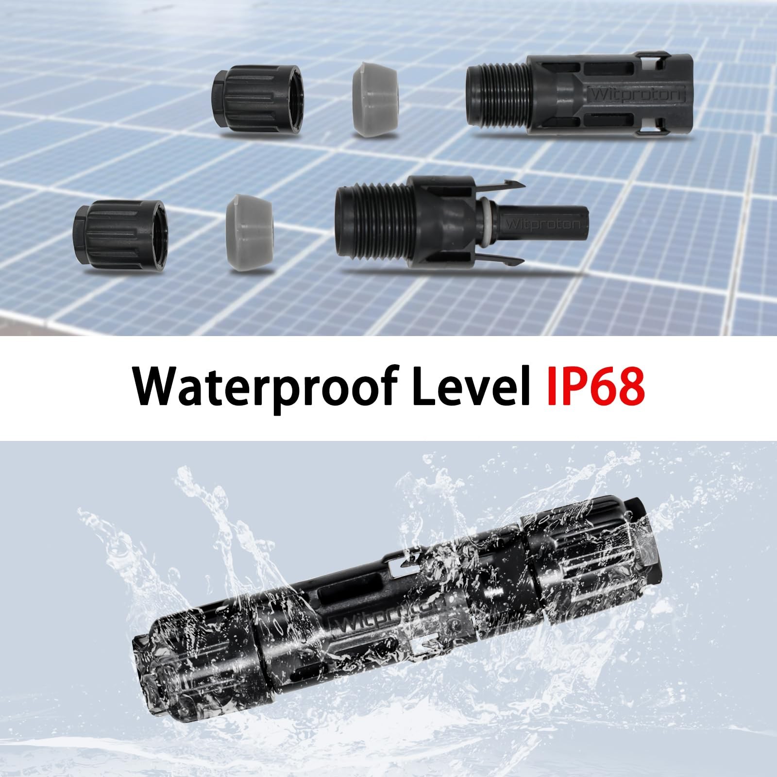 Witproton 8AWG Solar Connectors IP68 Waterproof 1500V 70A Solid Tinned Copper…
