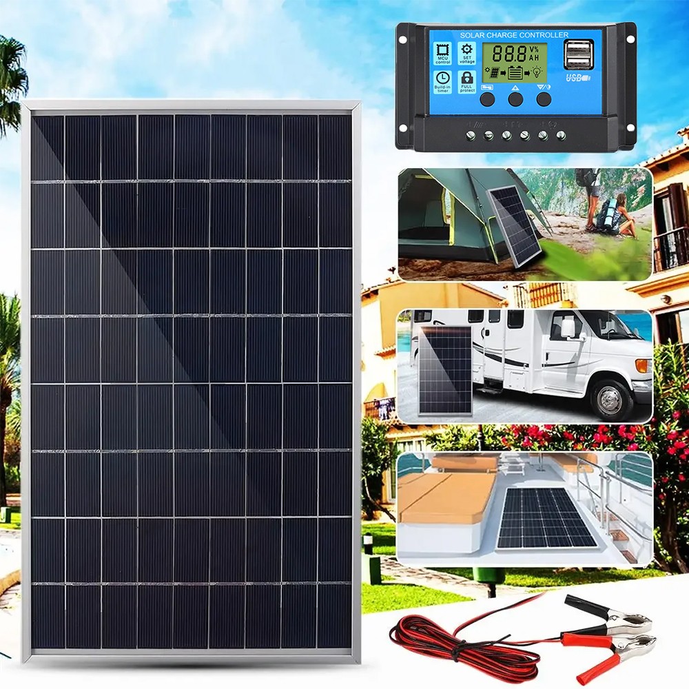 10W 18V Solar Panel Battery Charger Kit with Charge Controller Caravan Camping