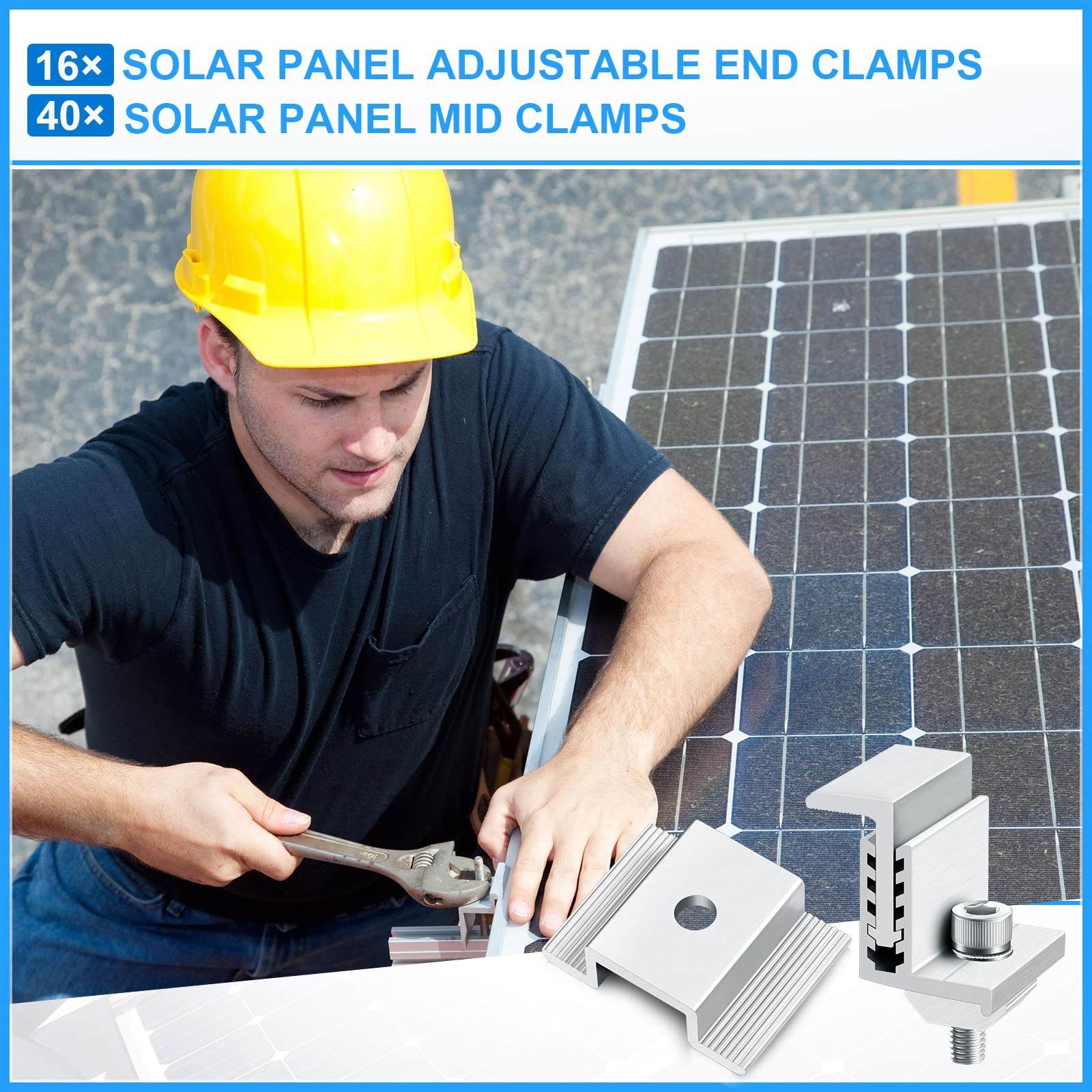 1.06 Inch Solar Panel Bracket Aluminum Solar Mid Clam with Mounting Brackets …