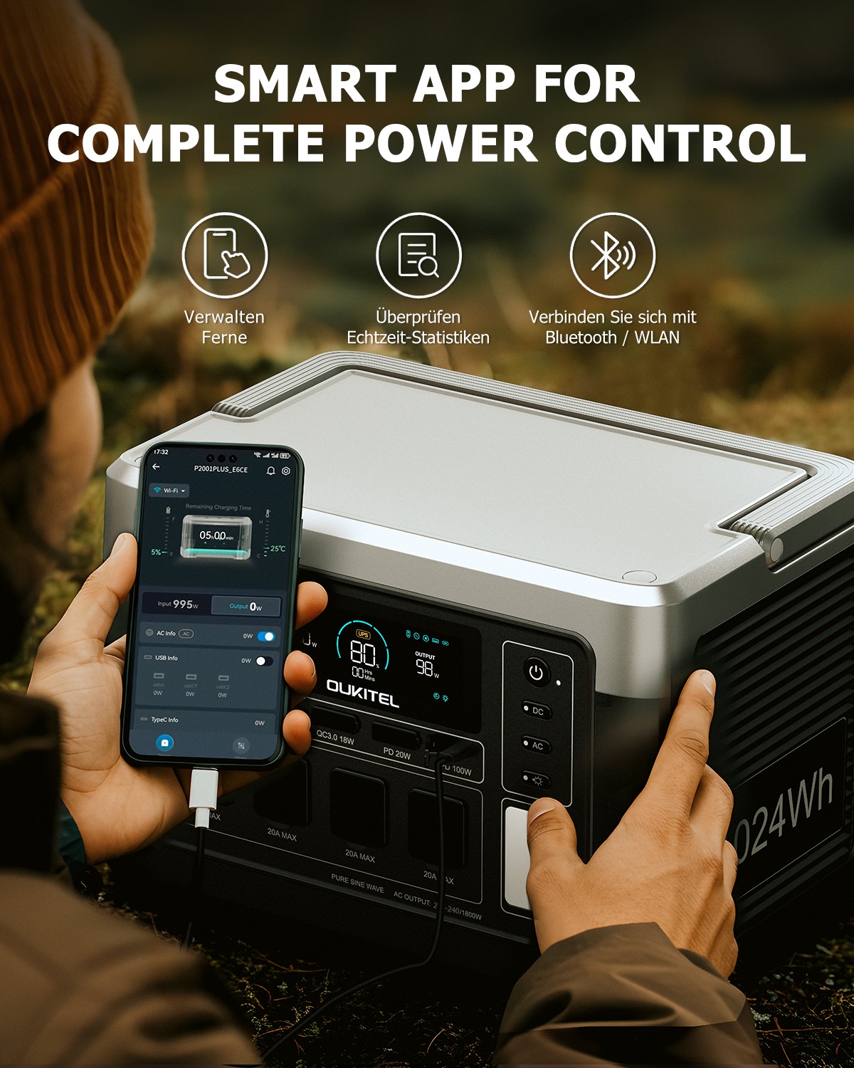 New Power Station Emergency Backup OUKITEL P1000E PLUS RV 1800W 1024Wh Home Camp