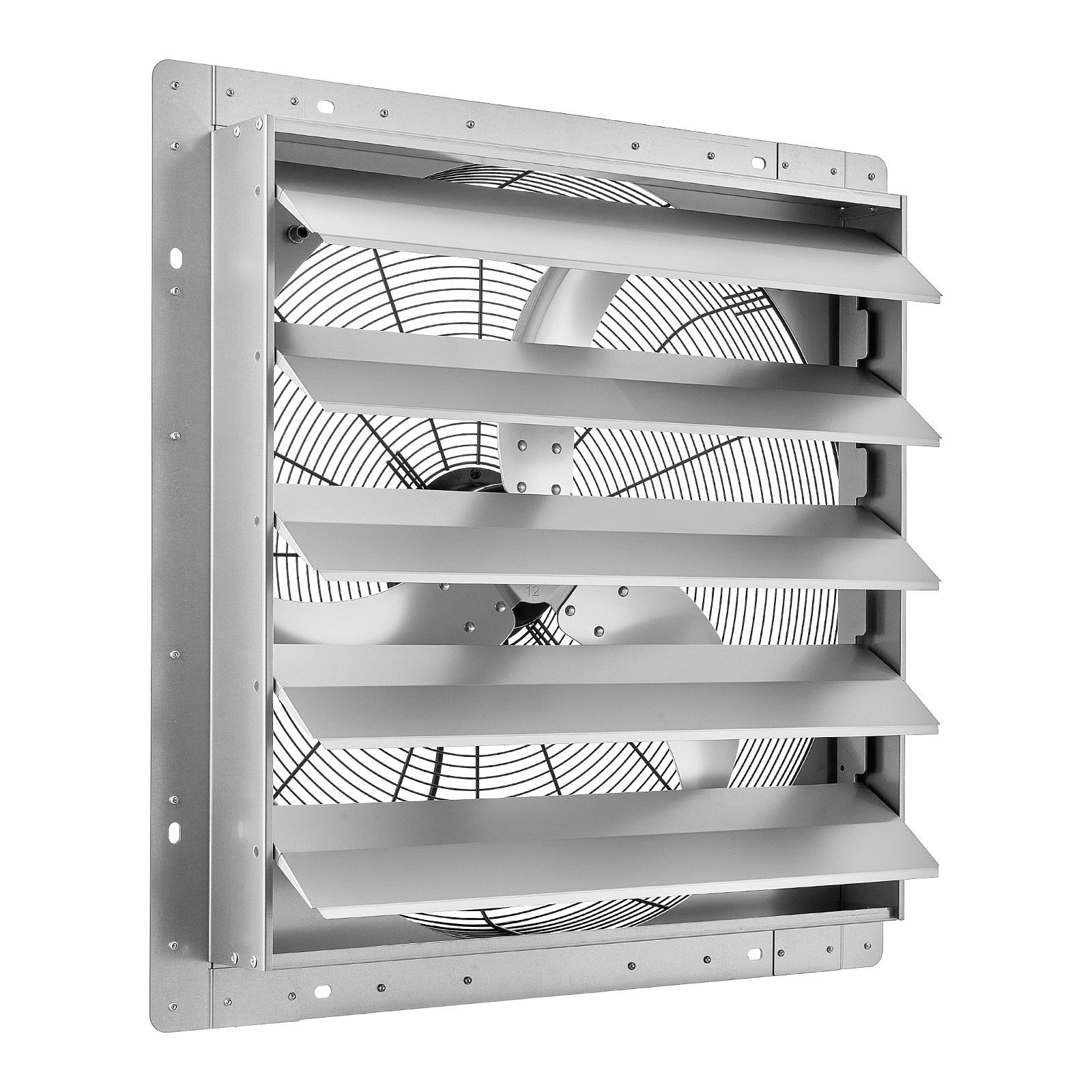 24 Inch Shutter Exhaust Fan Wall Mounted Automatic Louvers Silver, Sturdy Steel