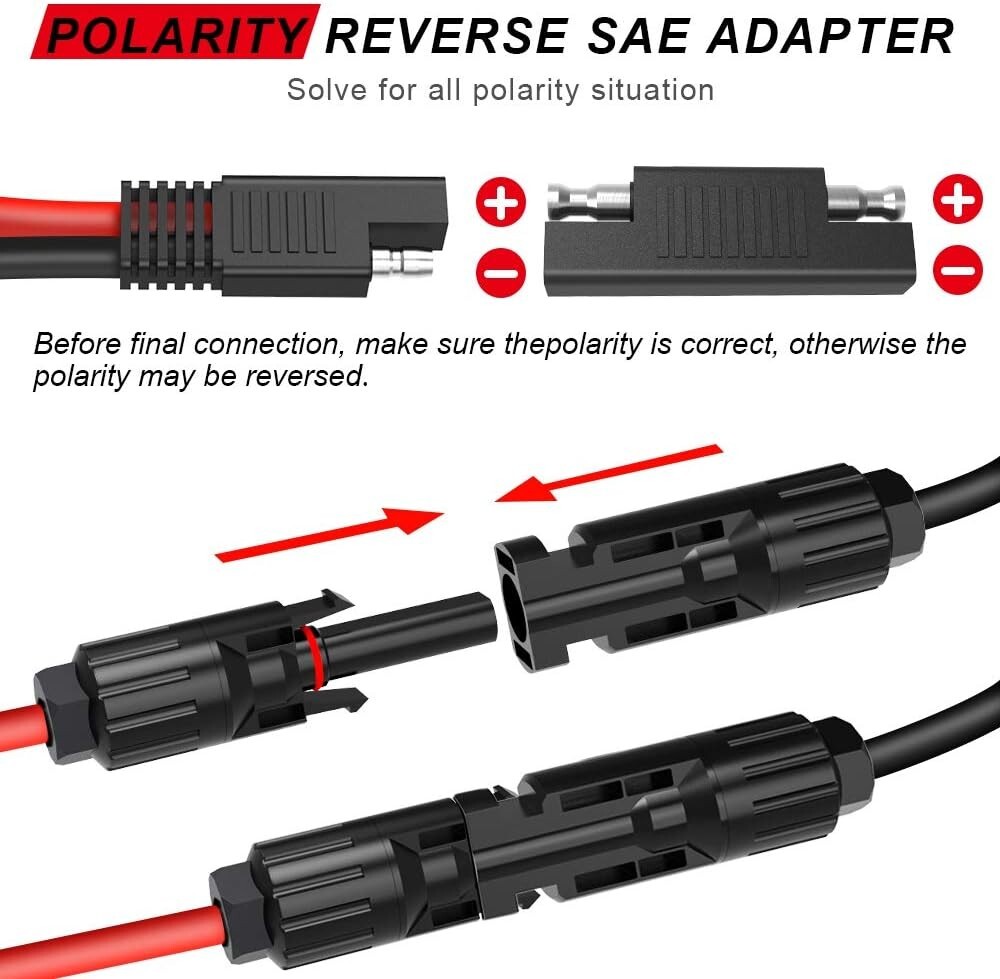 Solar Panel Connector Cable, 10AWG SAE Connector to Male & Female 1.15FT-10AWG