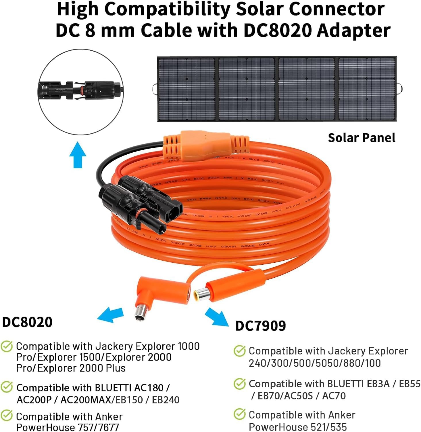 Behaunty Solar Connector DC 8mm Adapter Cable 50FT, 12AWG + 14AWG Tinned Copper