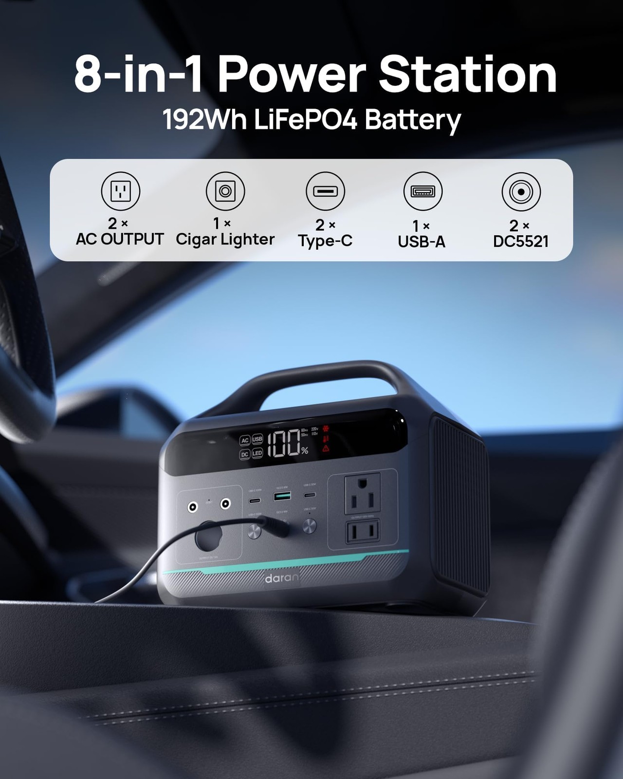 Portable Power Station 300W (600W Peak), 192Wh LiFePO4 Battery Solar Generato…