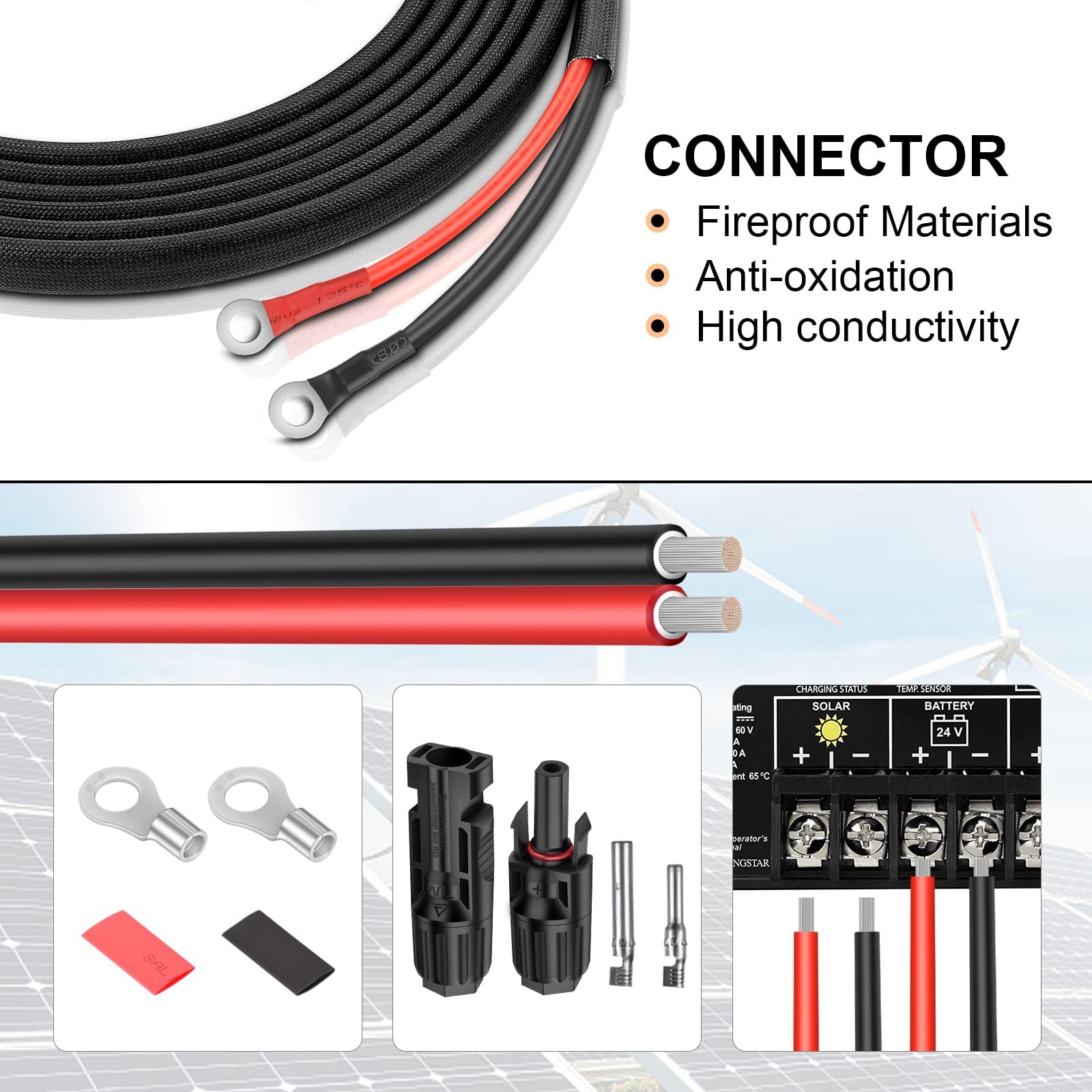 10 Gauge Battery Cable 8FT, 10 AWG Battery Cable for Automotives, RVs, Motorc…