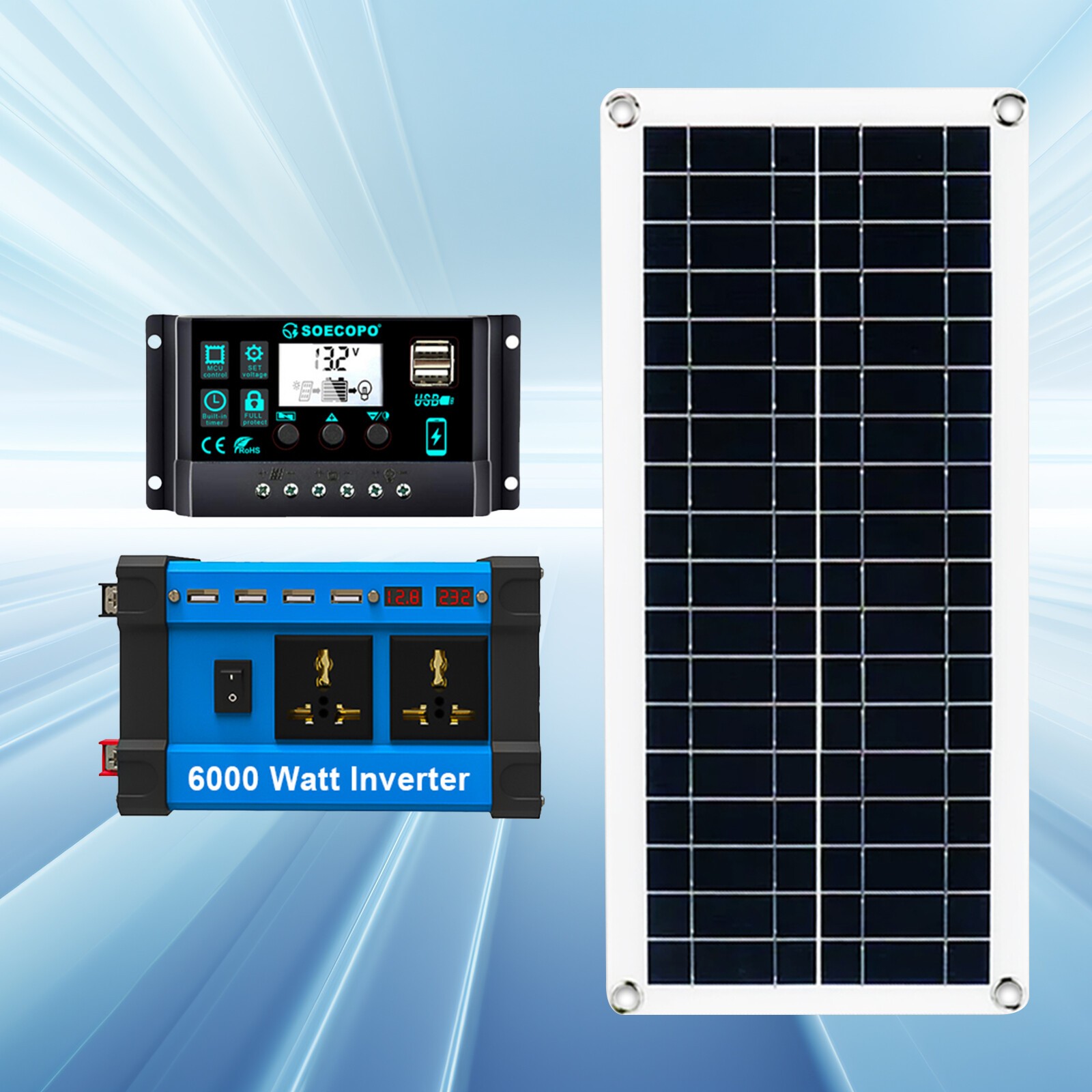 6000W Complete Solar Panel Kit Solar Power Generator 100A Home 110V/220V Systenl