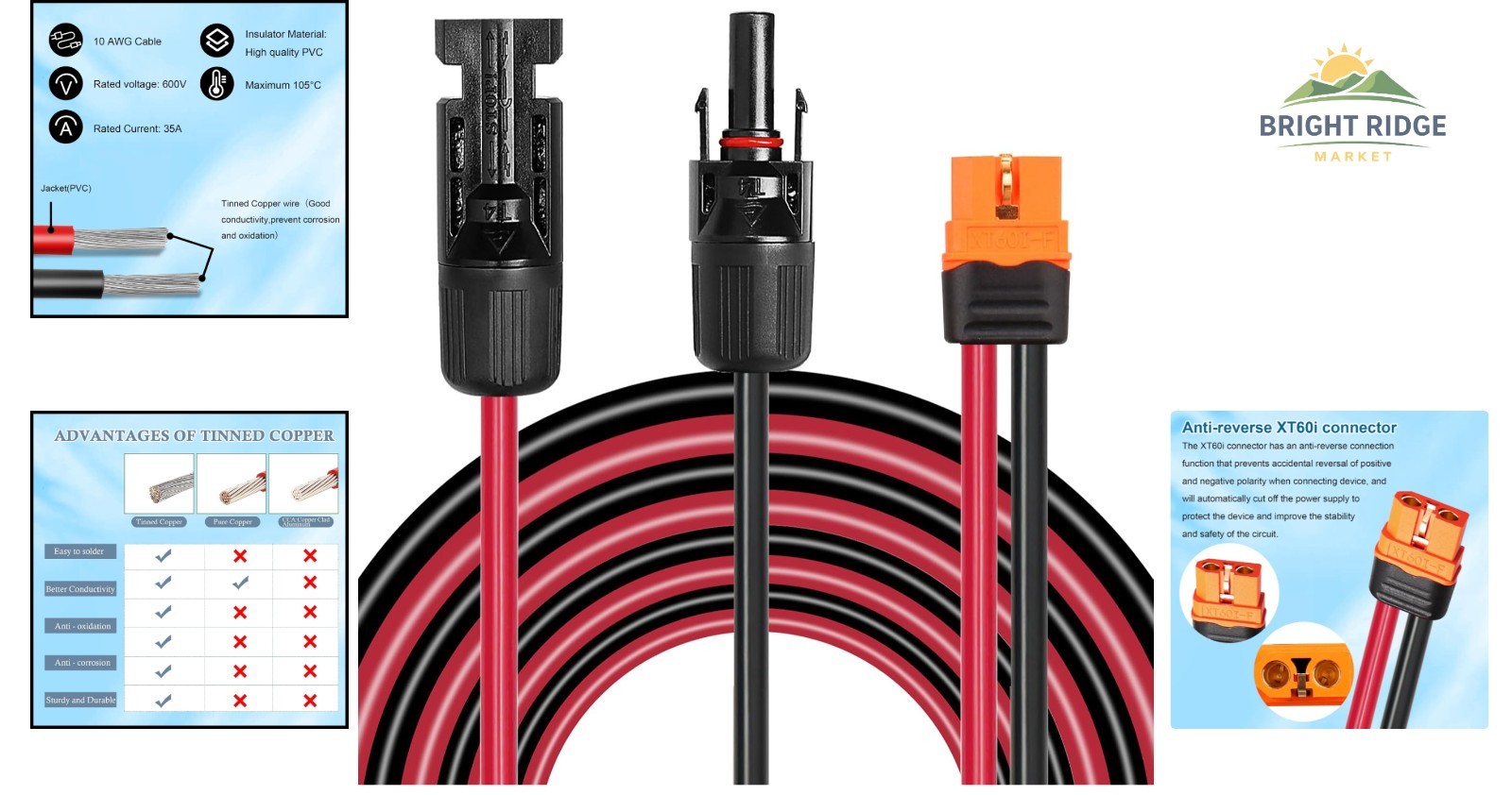 Portable Power Station 10FT Solar Connector Cable with Heat Resistant Design