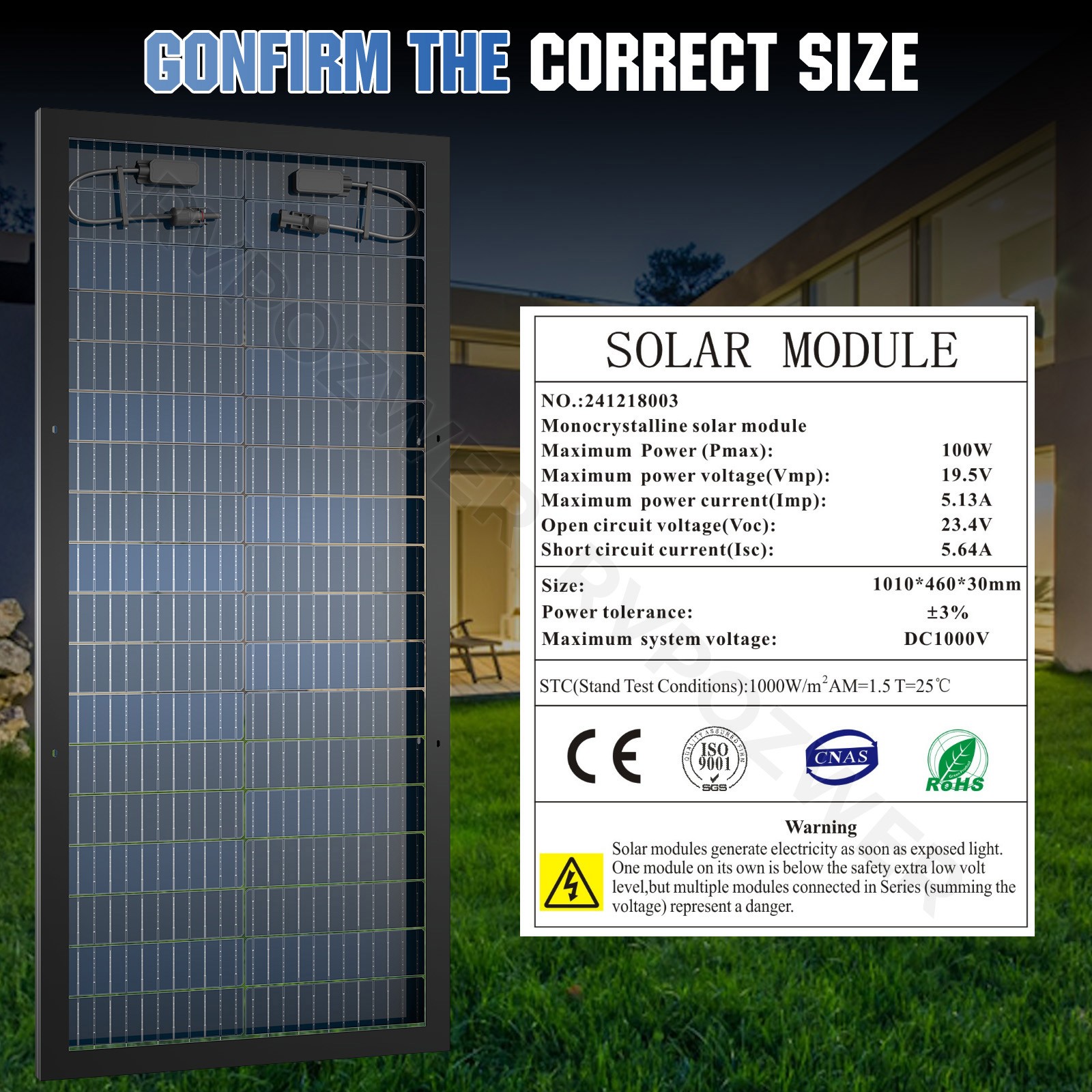 100 Watt Solar Panel Bifacial N-Type 12V Home PV Power Off-Grid RV Camper System