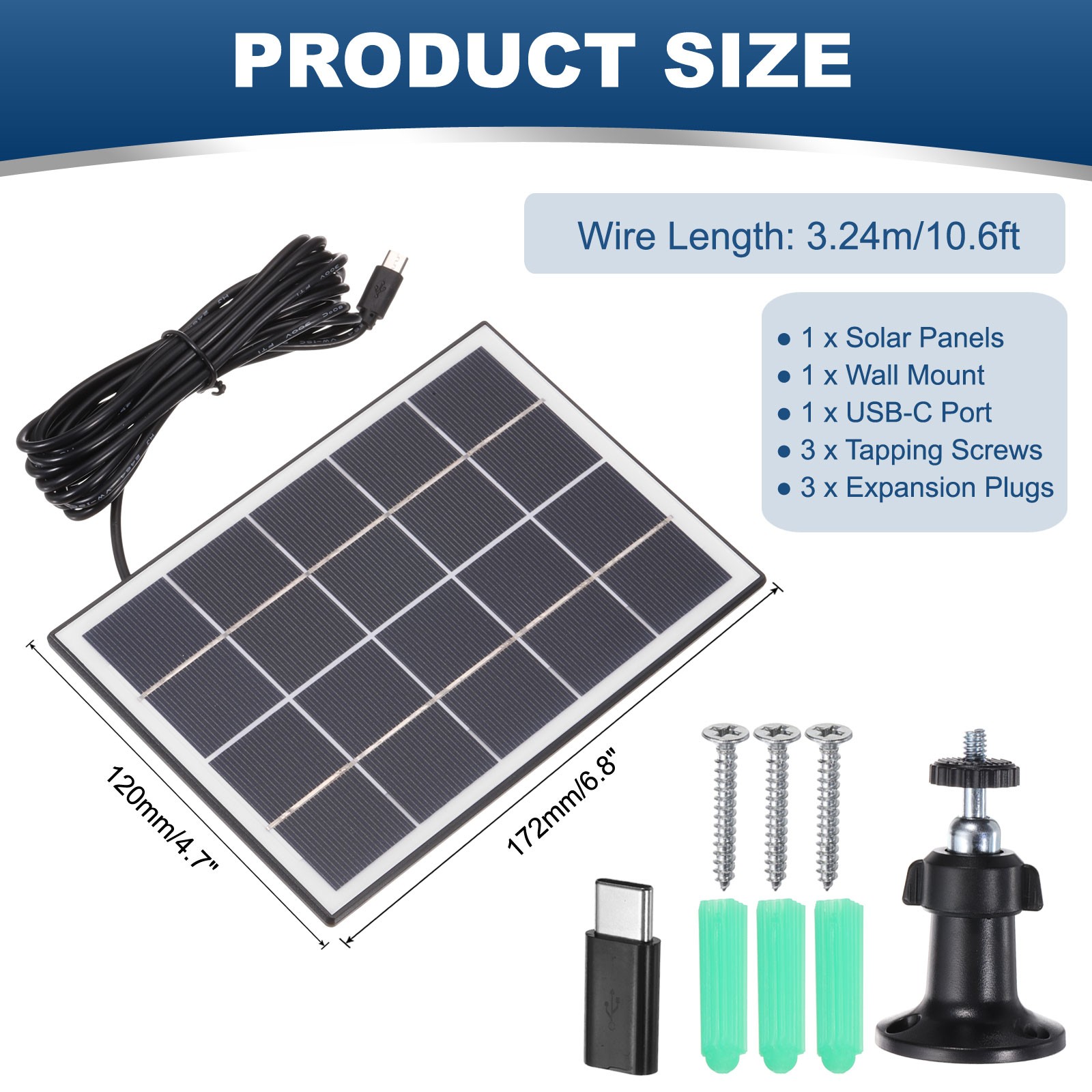 3W Solar Panels for Security Camera, 5V 0.6A USB Solar Panel Charger, Black