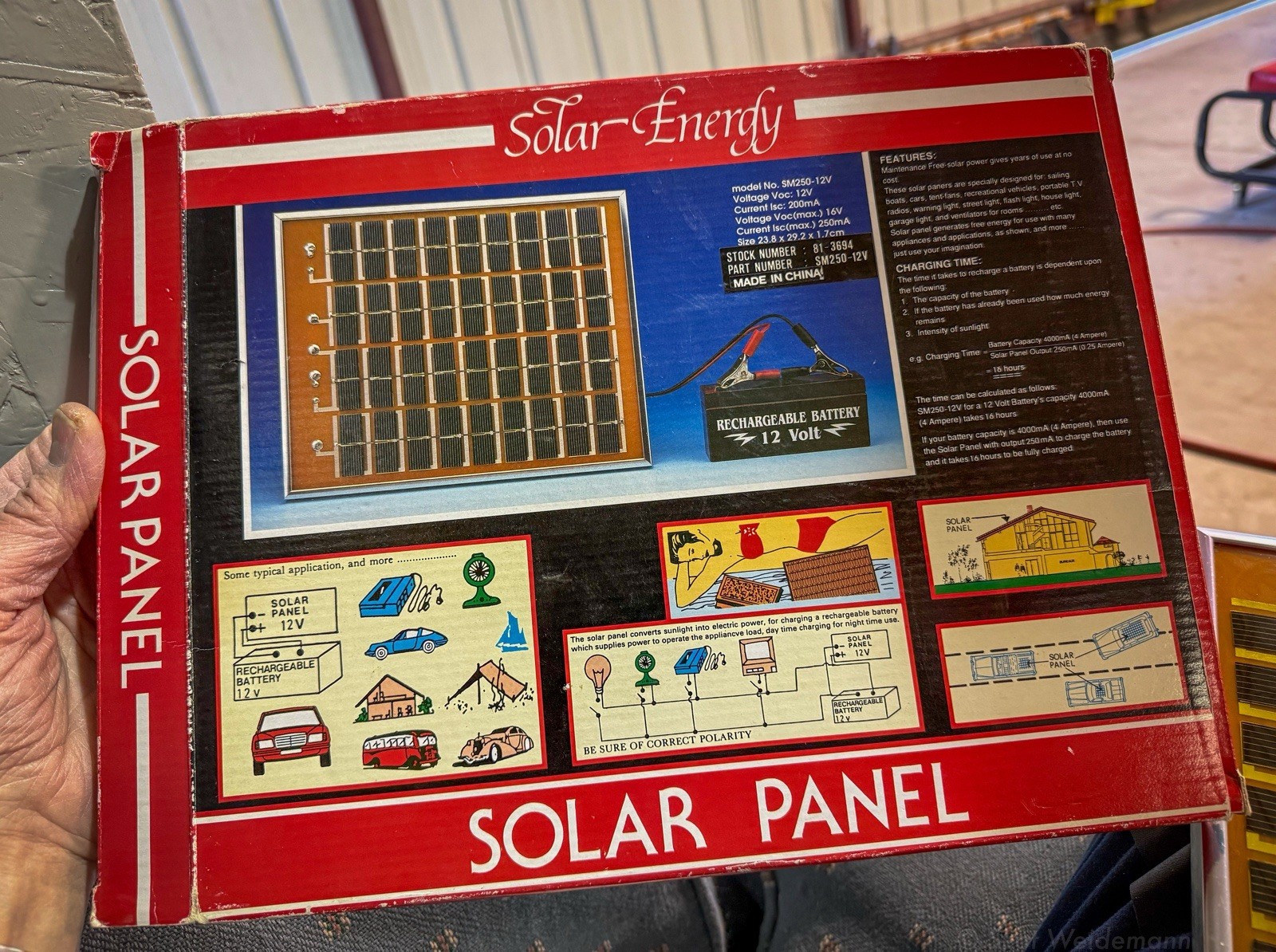 Solar Panel (Vintage China,’80?) SM250-12V, 200 Ma 16V Max, 23.8 x 29.2 x 1.7 cm
