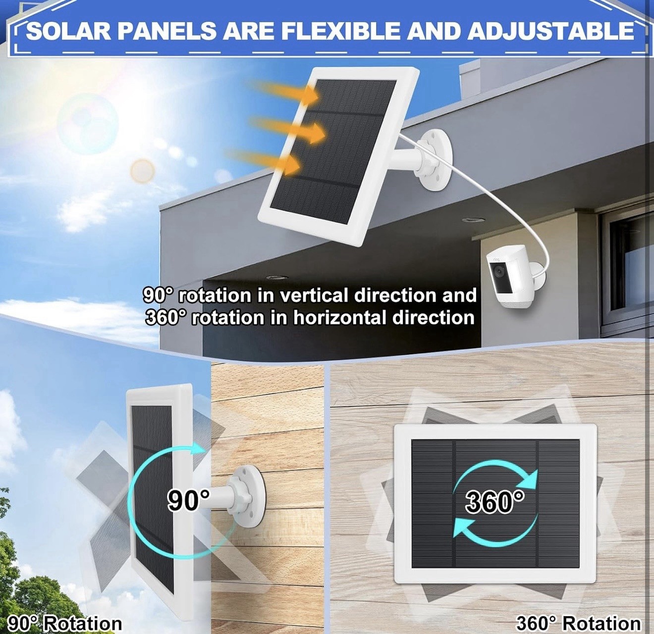 2 Pack Solar Panel for Ring Spotlight Plus/Pro/Cam Camera 5W Solar Charger New