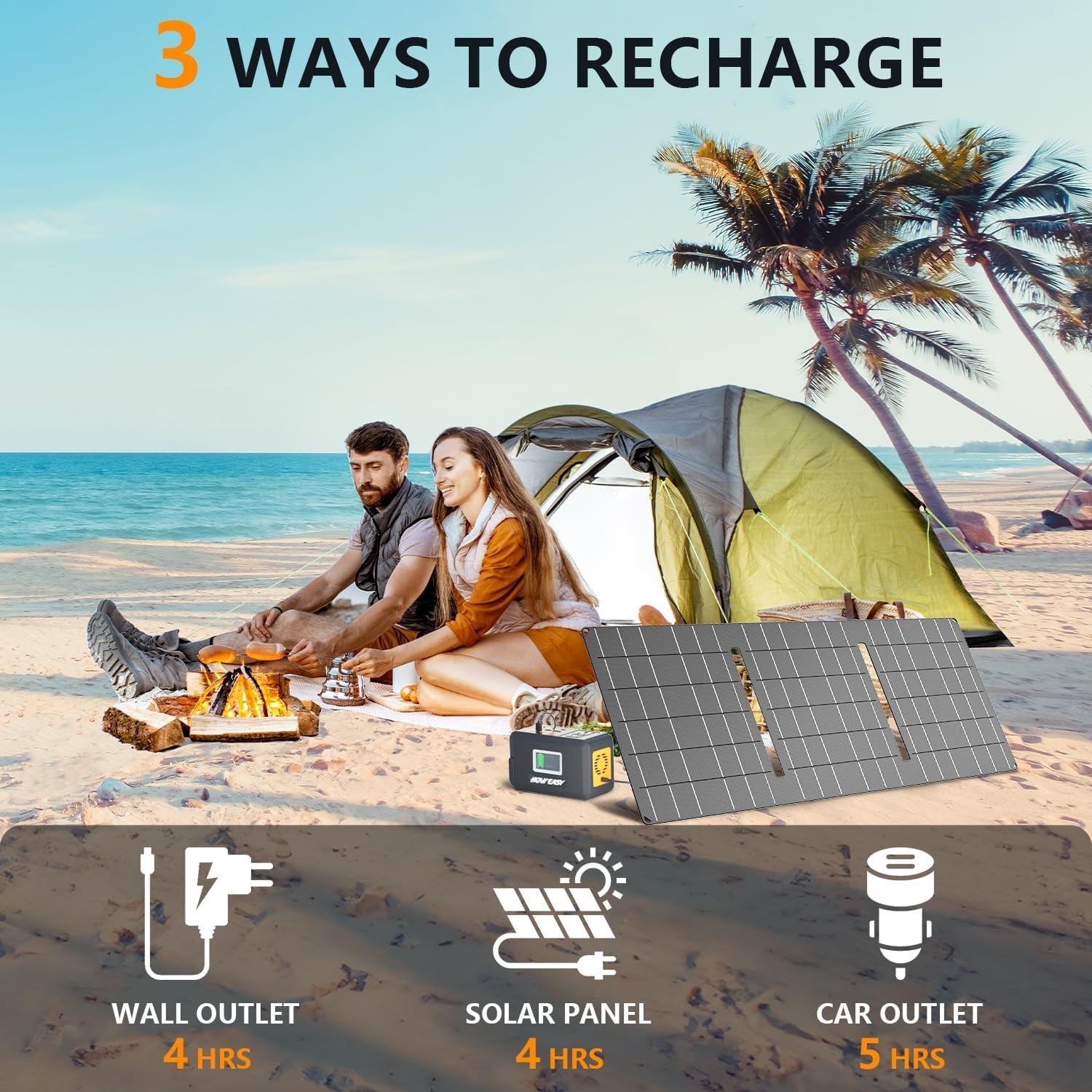 Compact 120W Peak Solar Generator with Multiple Outputs for Outdoor Adventures