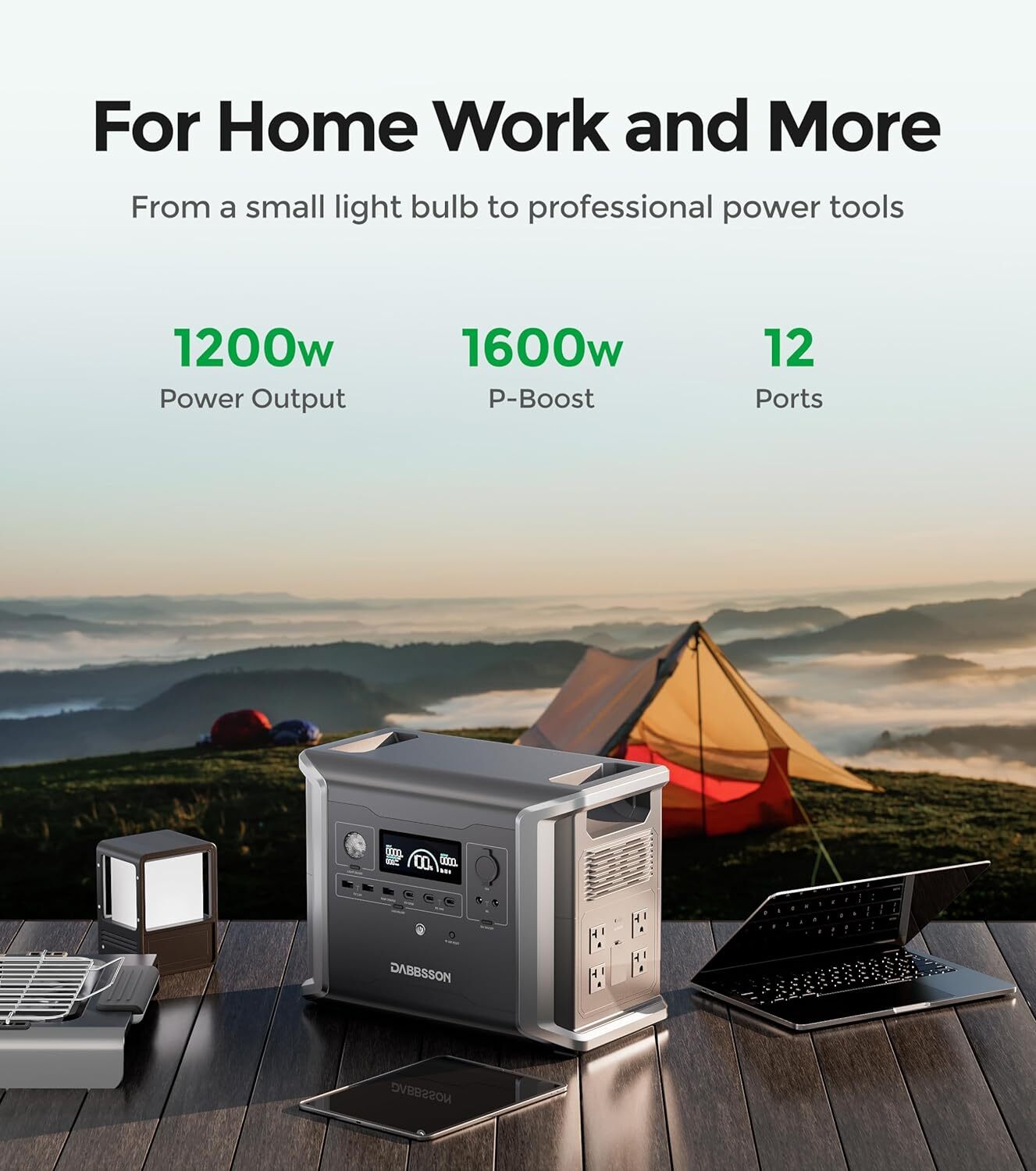Dabbsson 1330Wh 1200W Portable Power Station Solar Generator Camping Refurbished