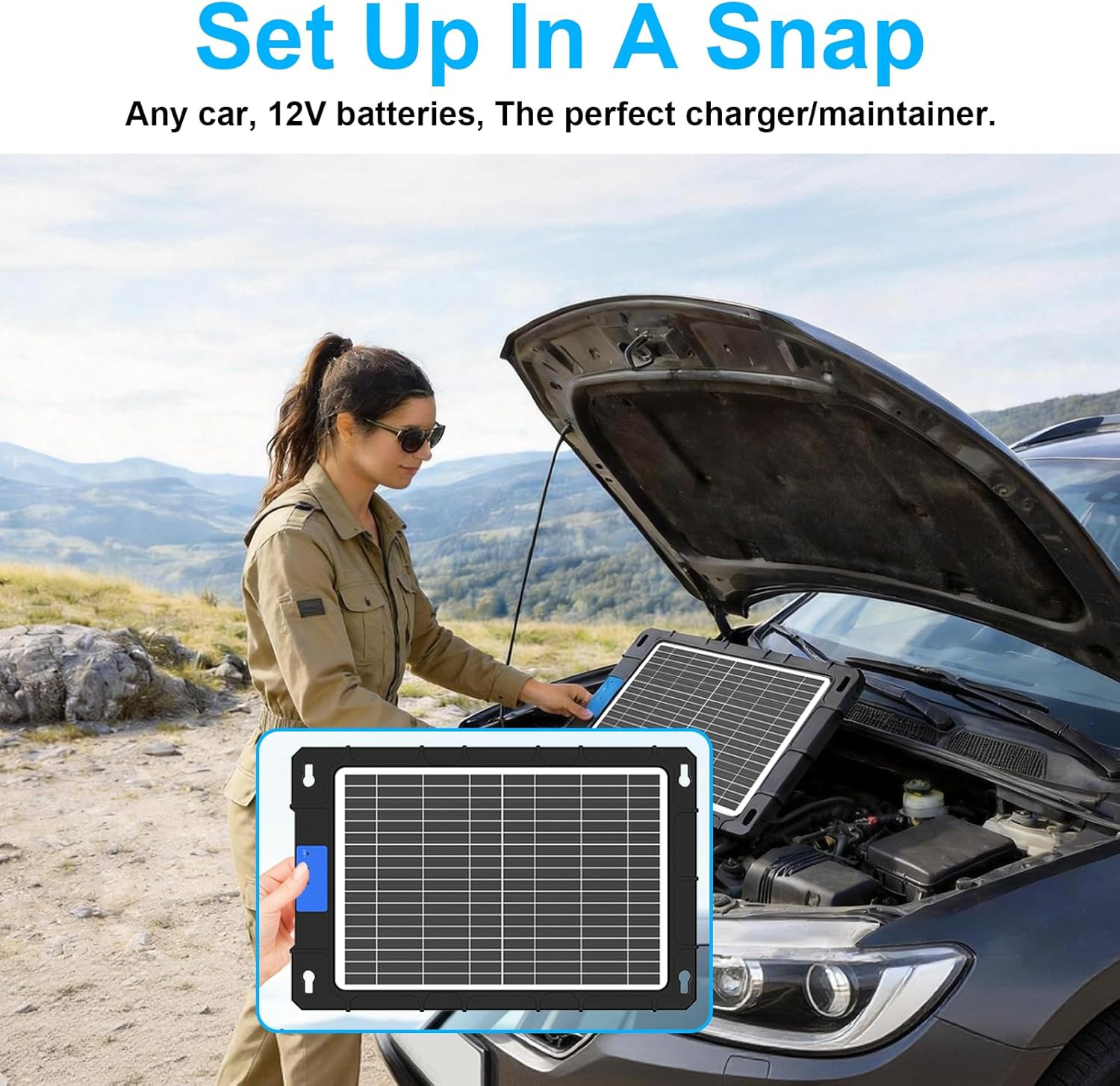 12V Solar Car Battery Charger 12W Waterproof Portable Solar Trickle Charger Main