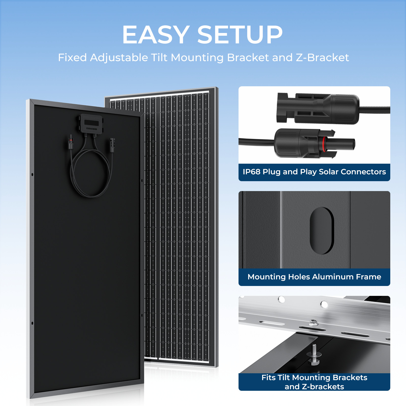 12V 100W 200W 300W 400W 1000W Monocrystalline Solar Panel Home RV Off-Grid Power