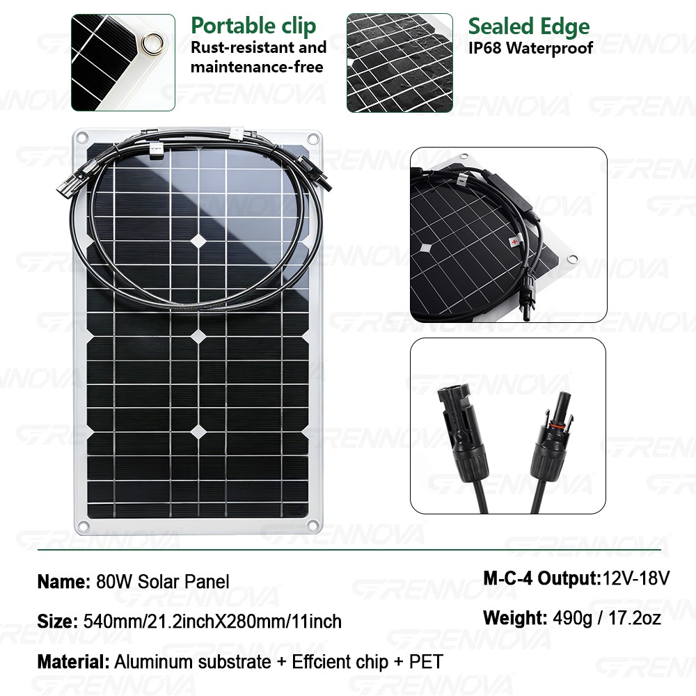 Grennova 1400W Solar Kit 80W Mono 60A MPPT 12/24V 110/220V Inverter RV Home