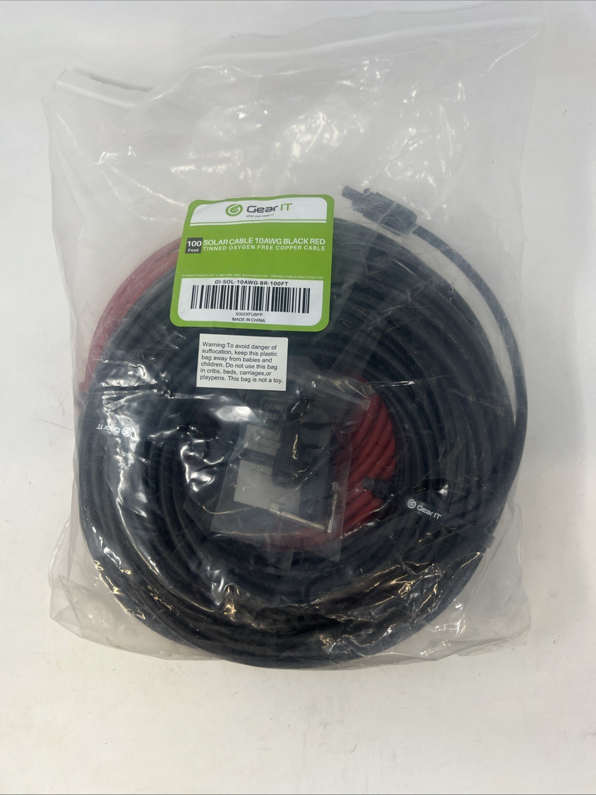 Gearit 10AWG Solar Extension Cable (100FT Black – 100Ft Red) Male to Female Sola