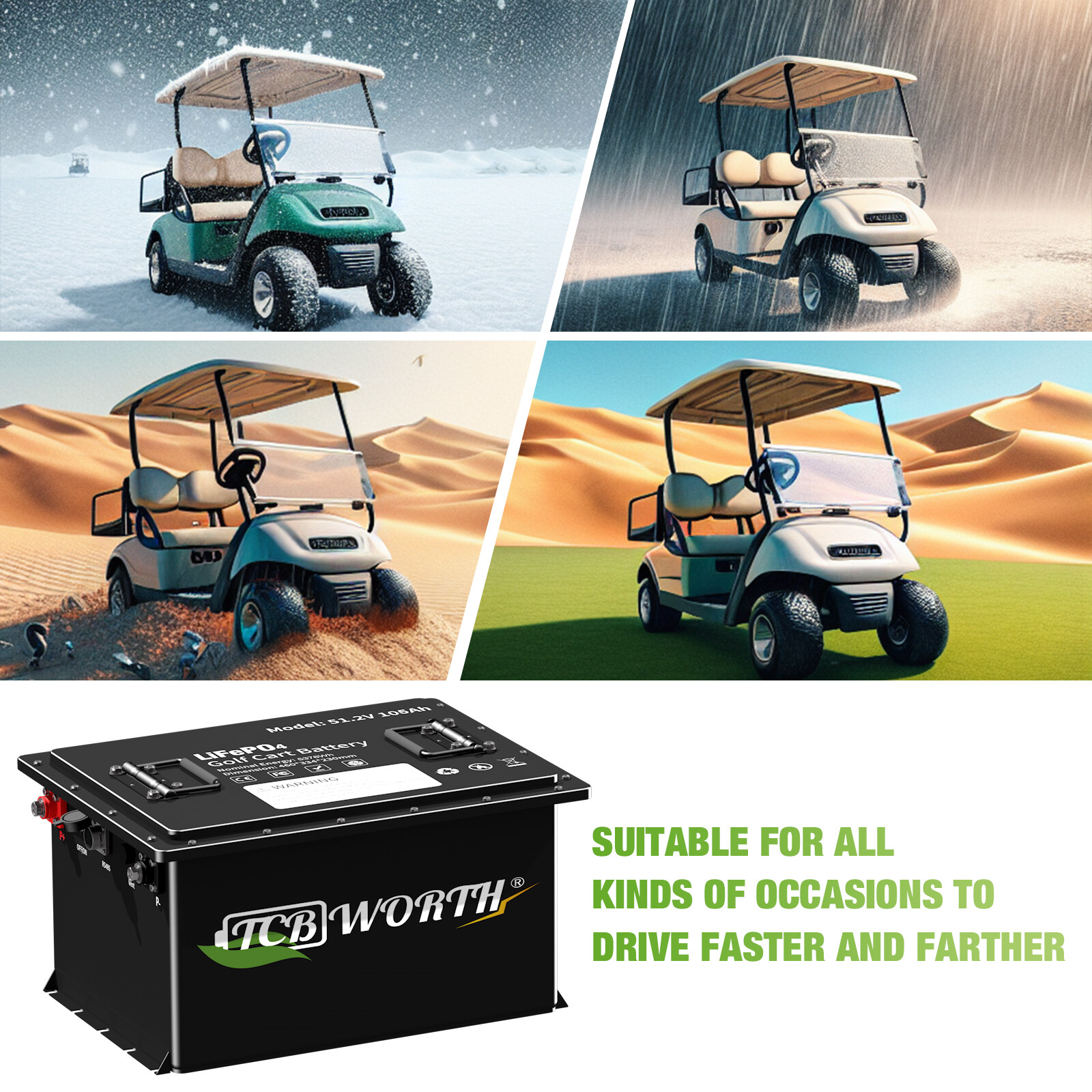 LiFePO4 48V 100Ah Golf Cart Lithium Battery 200A BMS 10 Years Warranty +Charger