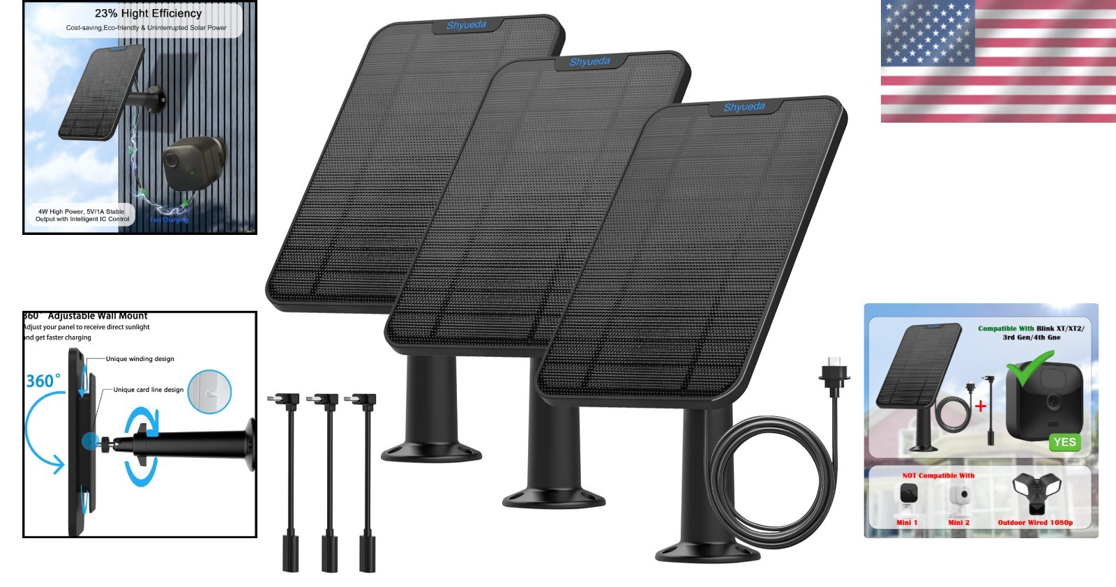 Blink Camera Solar Charger – 3 Pack Waterproof Panels