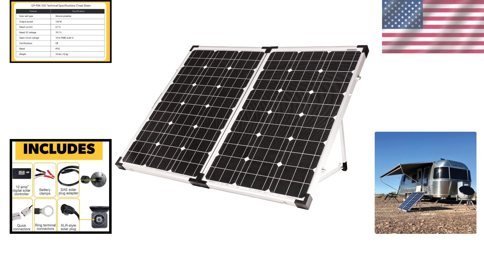 Efficient 130W Solar Panel Kit with Adjustable Legs for Sunlight Optimization