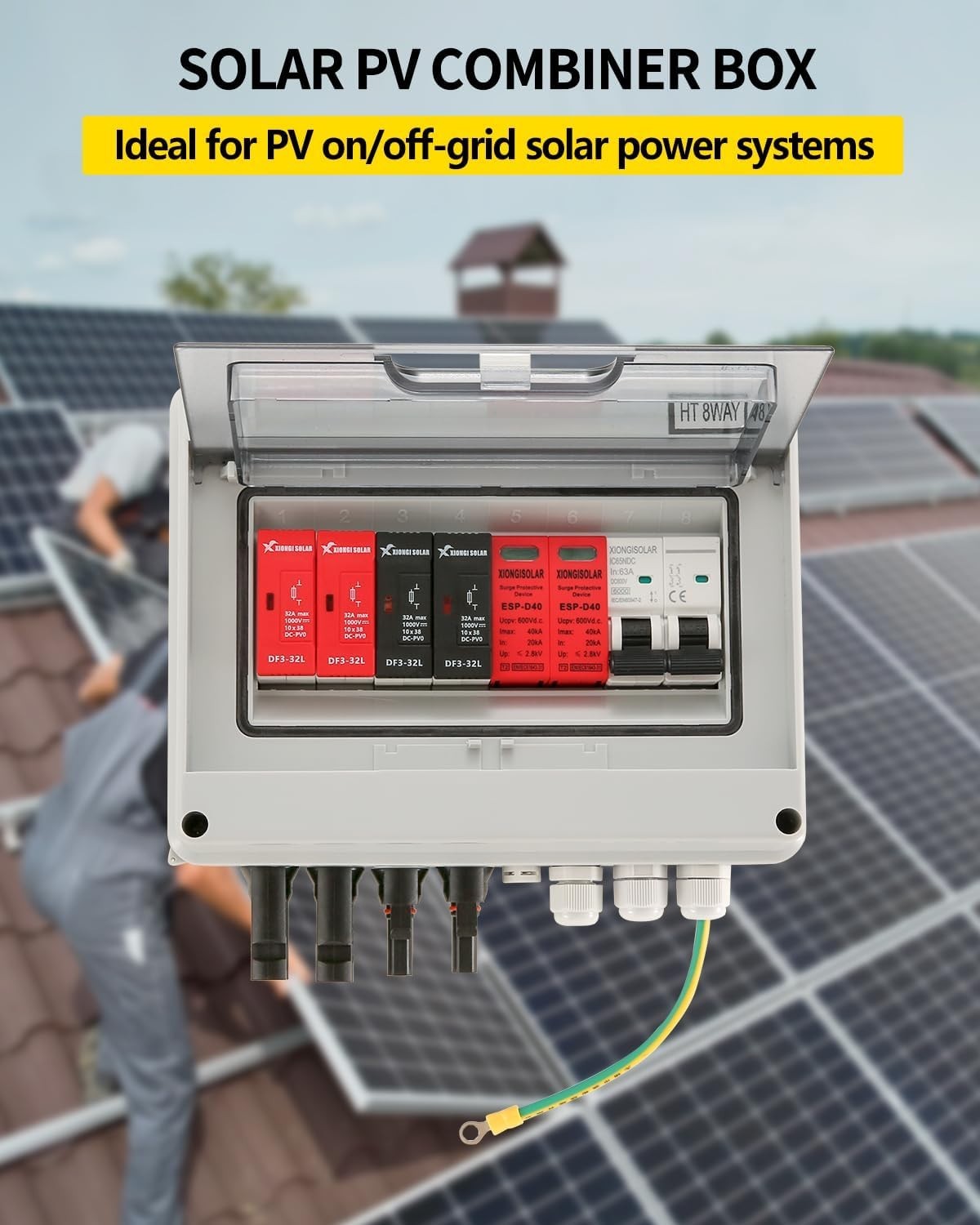 600V Solar DC PV Combiner Box 2 String Waterproof Fuse MCB SPD