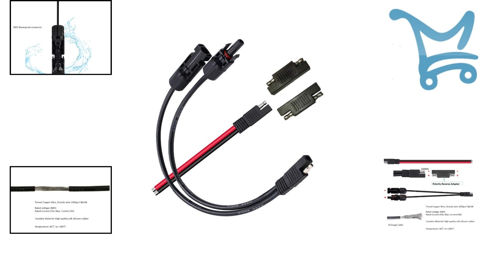 Solar Panel Connectors 10AWG MC-4 to SAE Extension Cable for RV Solar Battery