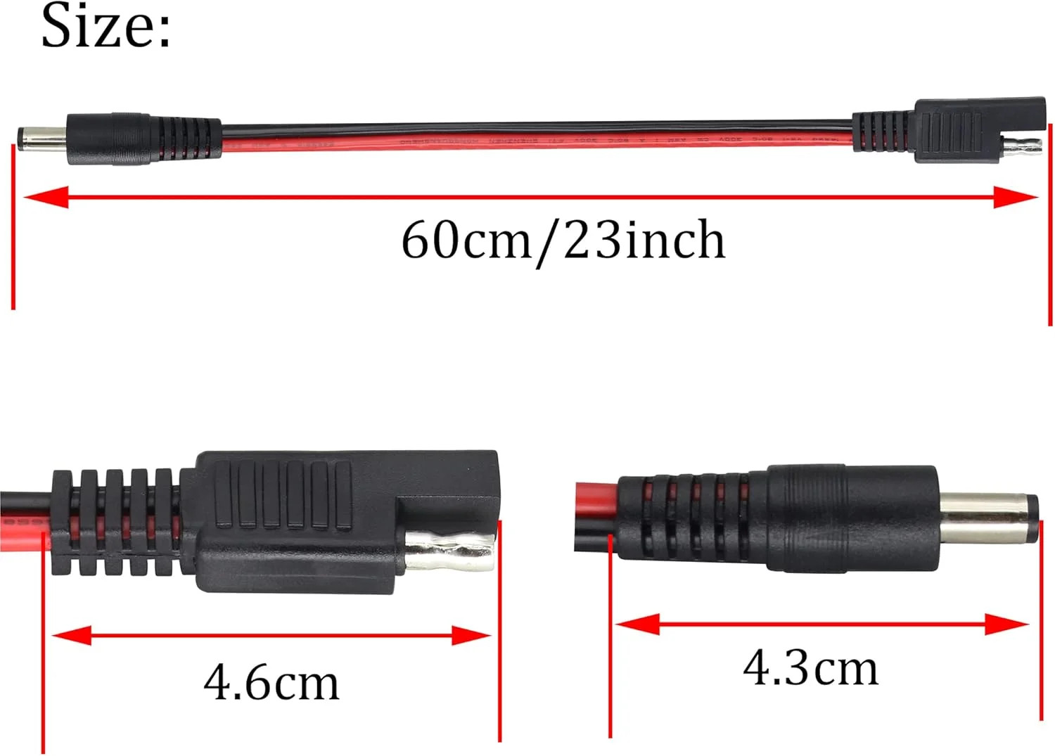2Pack SAE to DC Adapter Cable SAE Plug to DC 5.5mmx2.1mm Male Connector Cables w