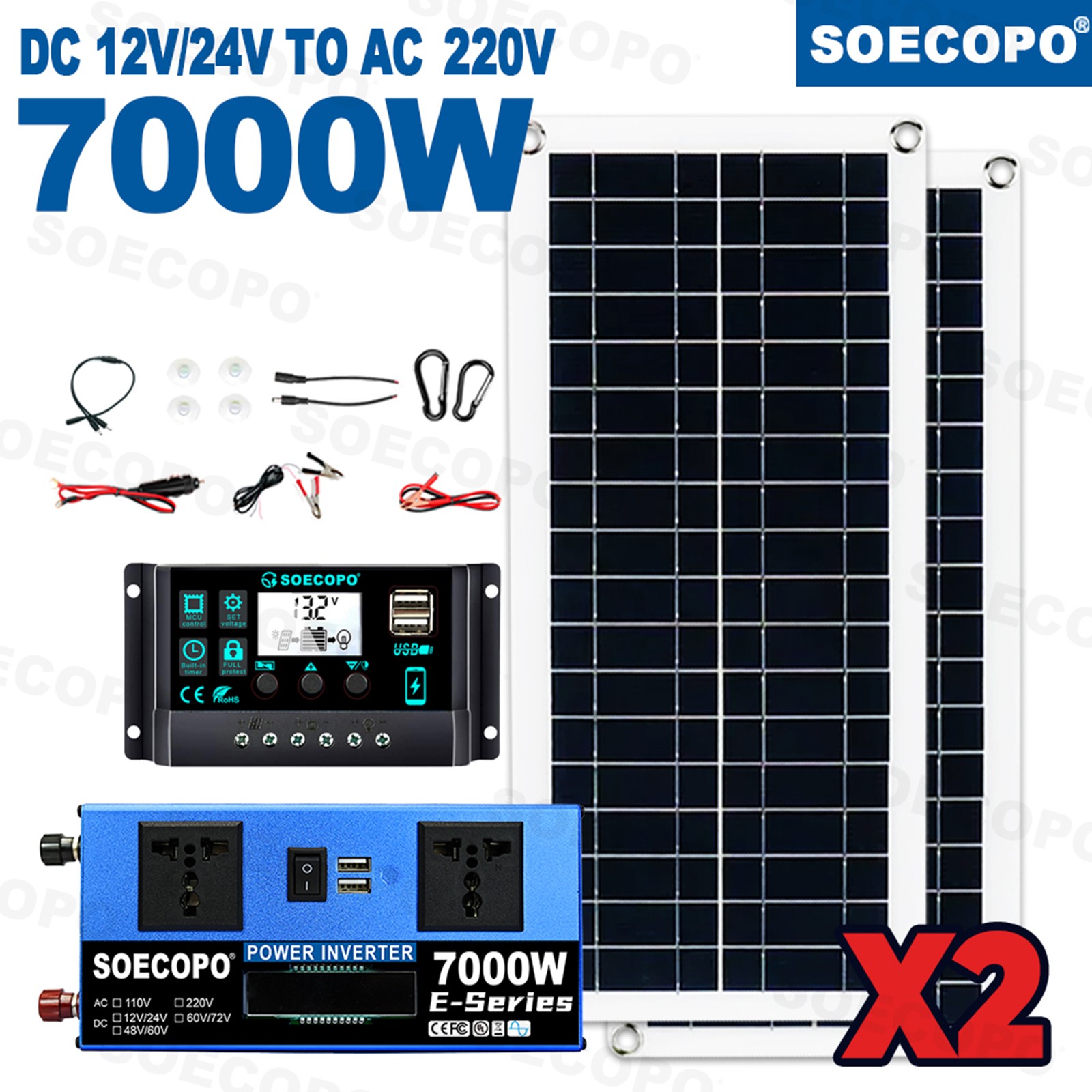 7000W Solar Energy Kit | Complete Off-Grid Solution (12V/24V DC to 110V/220V AC
