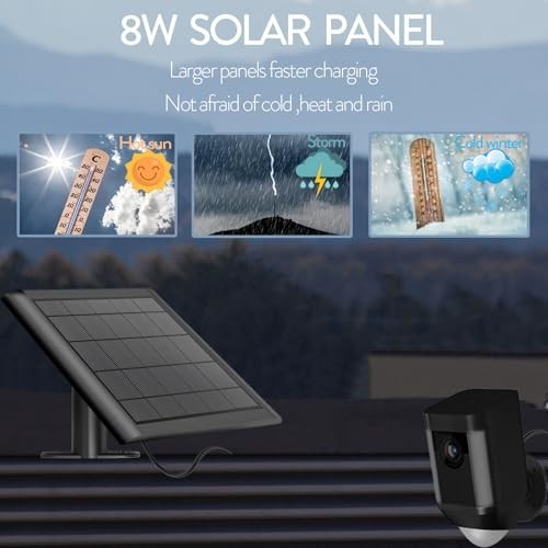 8W Solar Panel Charger for Ring Camera – IP65 Waterproof, 10ft USB C Cable, 2-Pa