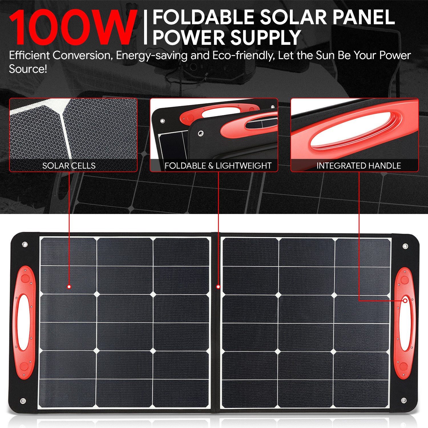 Outdoor Camping Travel Home Garden 100W Portable Solar Panel Kit w/ USB Ports