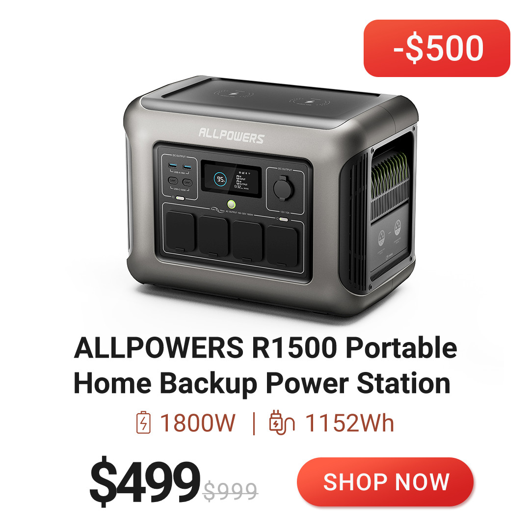ALLPOWERS R1500 Portable Home Backup Power Station 1800W 1152Wh LiFeP04 Battery
