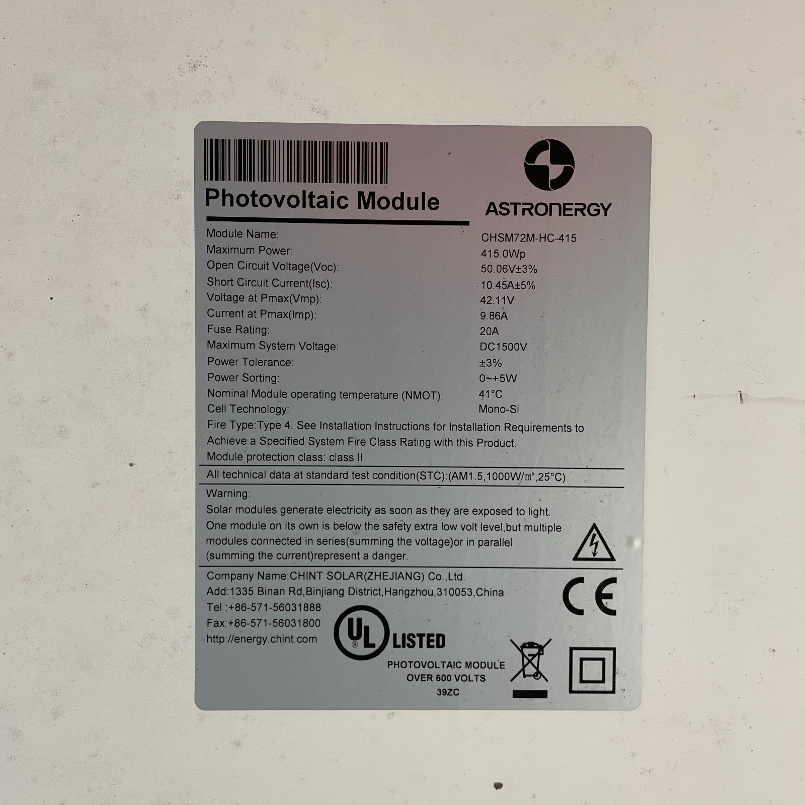 Solar Panel 415W Astronergy (CHSM72M-HC-415)