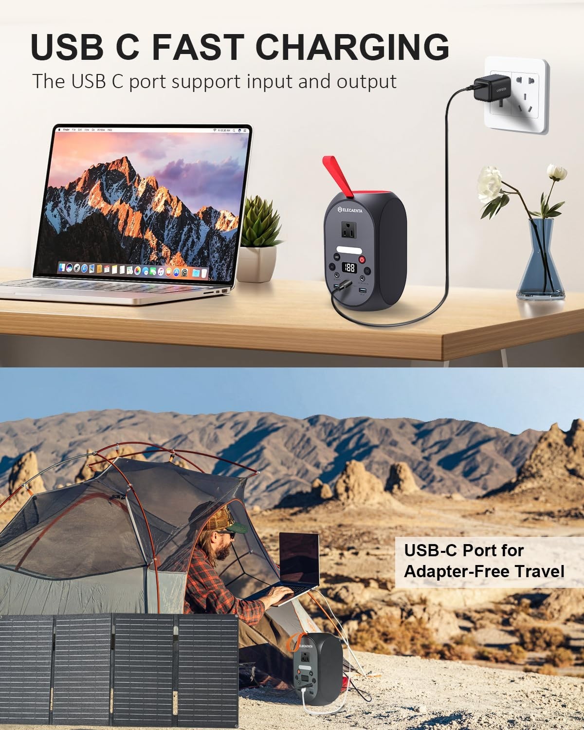 99Wh Portable Power Station – 120W Peak, LiFePO4 Battery Backup, AC/DC/USB-C Out