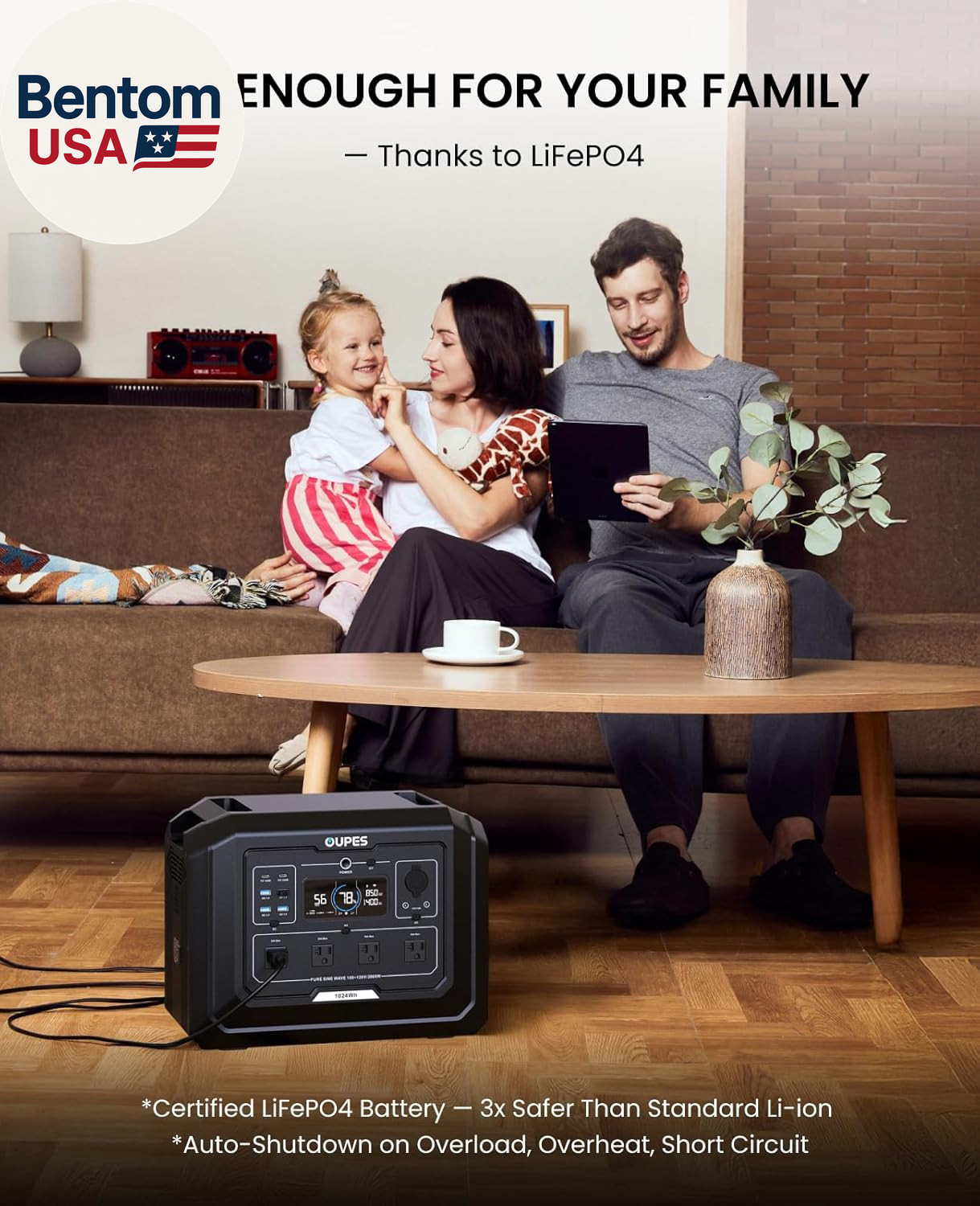 Mega 1 Portable Power Station 2000W (Surge 4500W), 1024Wh Lifepo4 Battery Solar