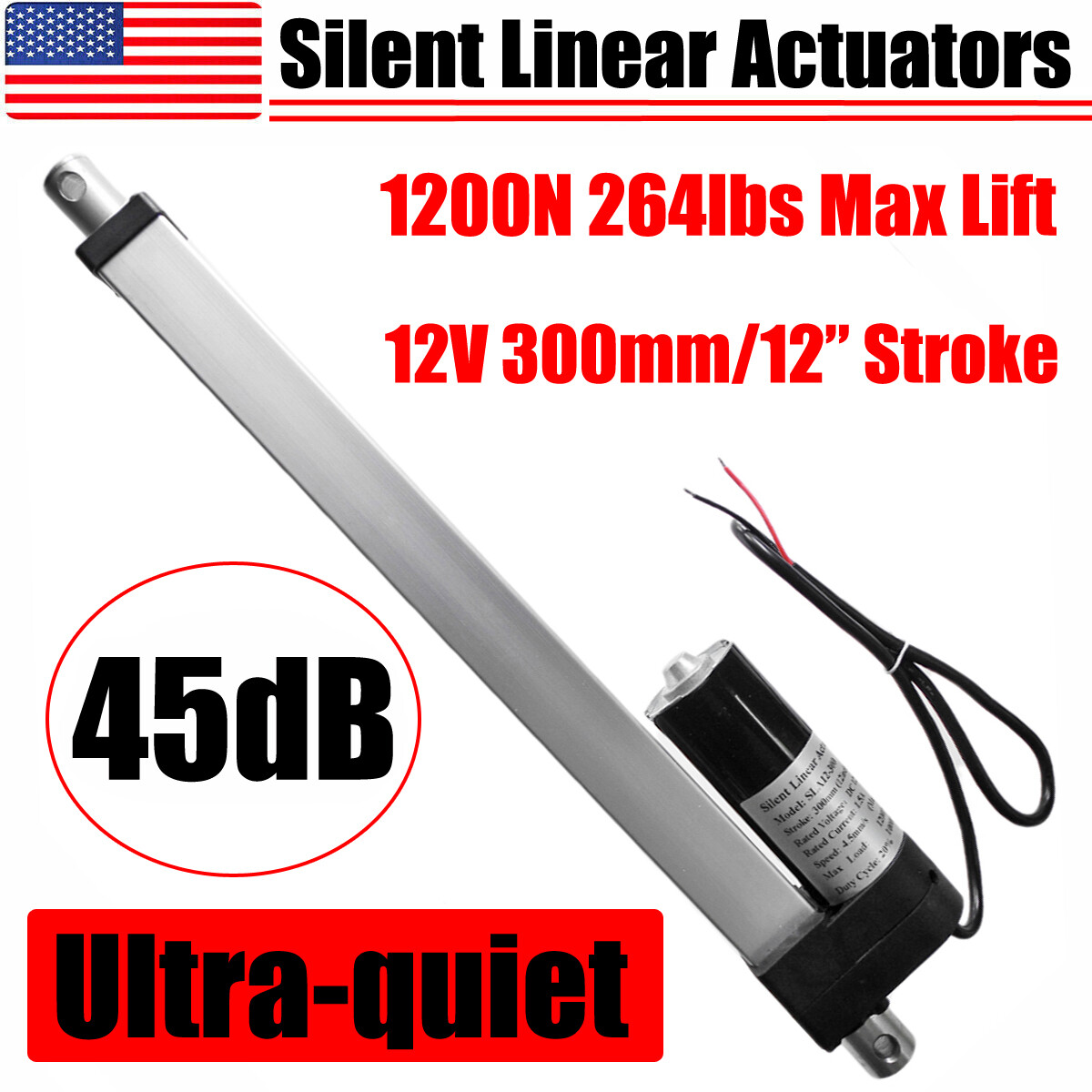 DC 12V 45dB Heavy Duty 1200N Lift Linear Actuator Motor Stroke 300mm 12″ inch DO