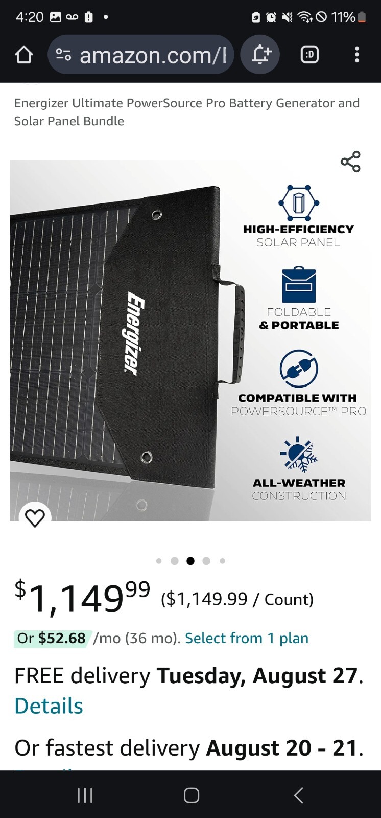 Energizer 1200W Generator / 200W Solar Panel Bundle