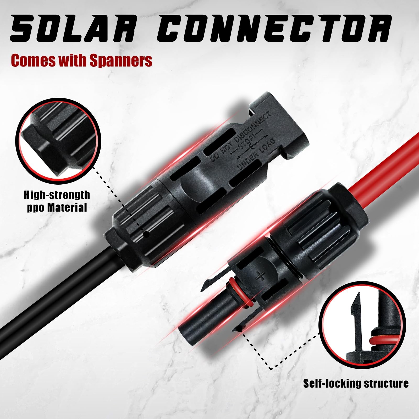 Solar Connectors Male Female PV Panel Cable 30A 1000V IP67 Waterproof 12 Pairs