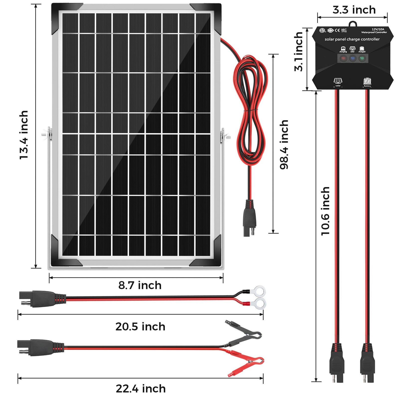 Solar Battery Trickle Charger: 10 Watt 12V Solar Panel Maintainer for Car Boa…