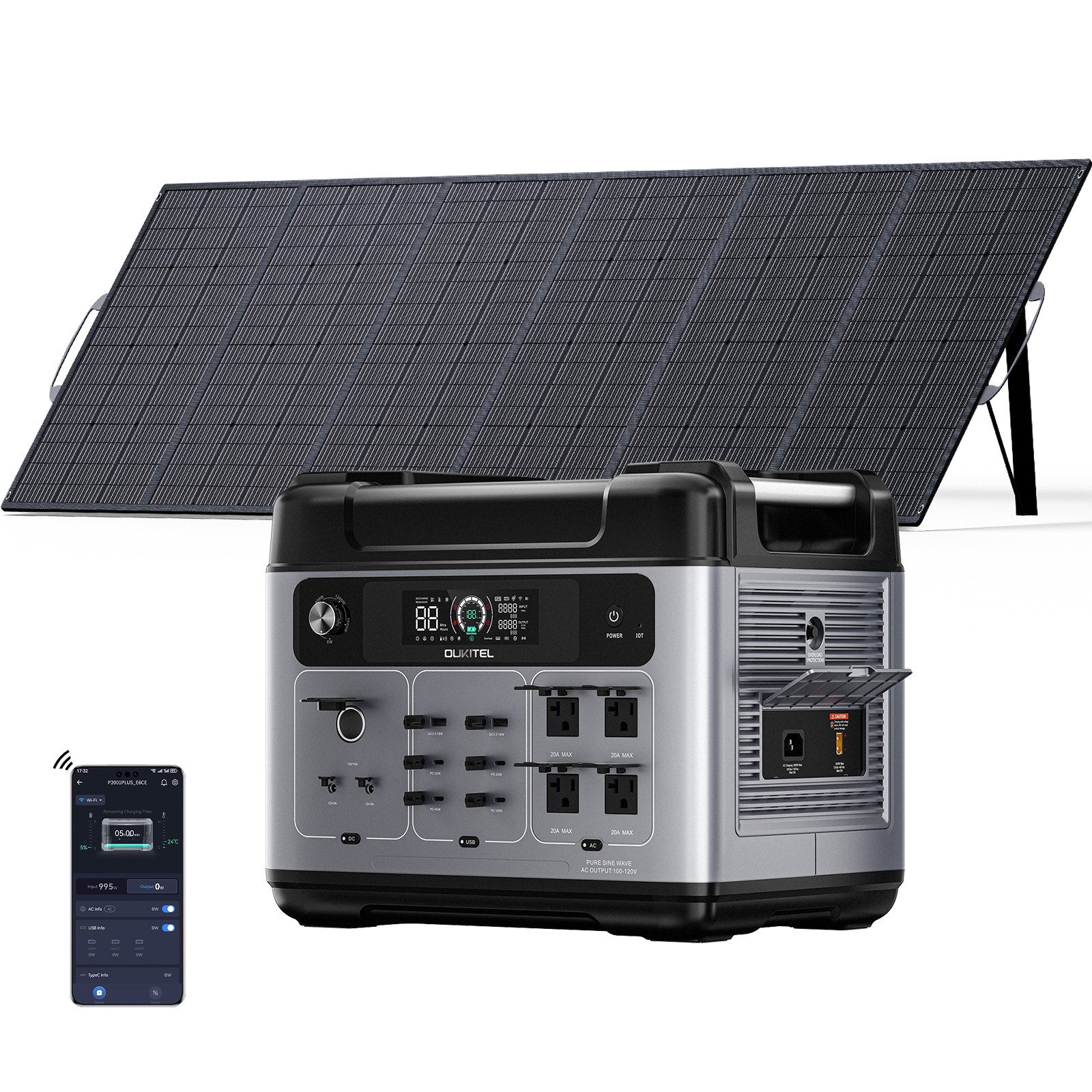 LiFePO4 2400W OUKITEL Emergency 2048Wh Solar Generator Portable PowerStation UPS