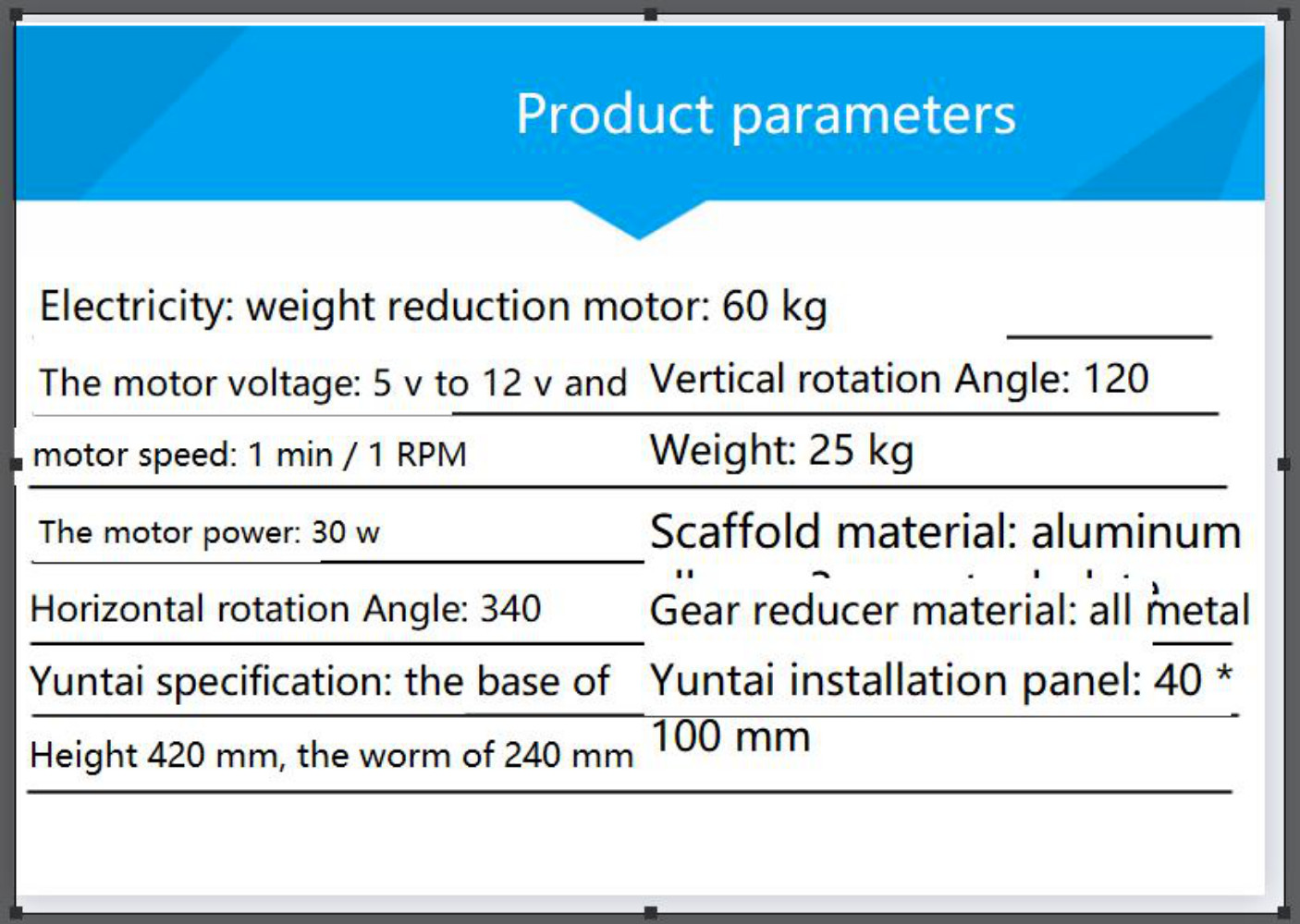 DC Dual-Axis Pan-tilt Solar Tracking Monitoring Robot Load X-axis Y-axis