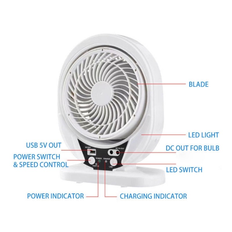 Transportable Double Power Desk Fan Solar Charging Constructed In LED Light