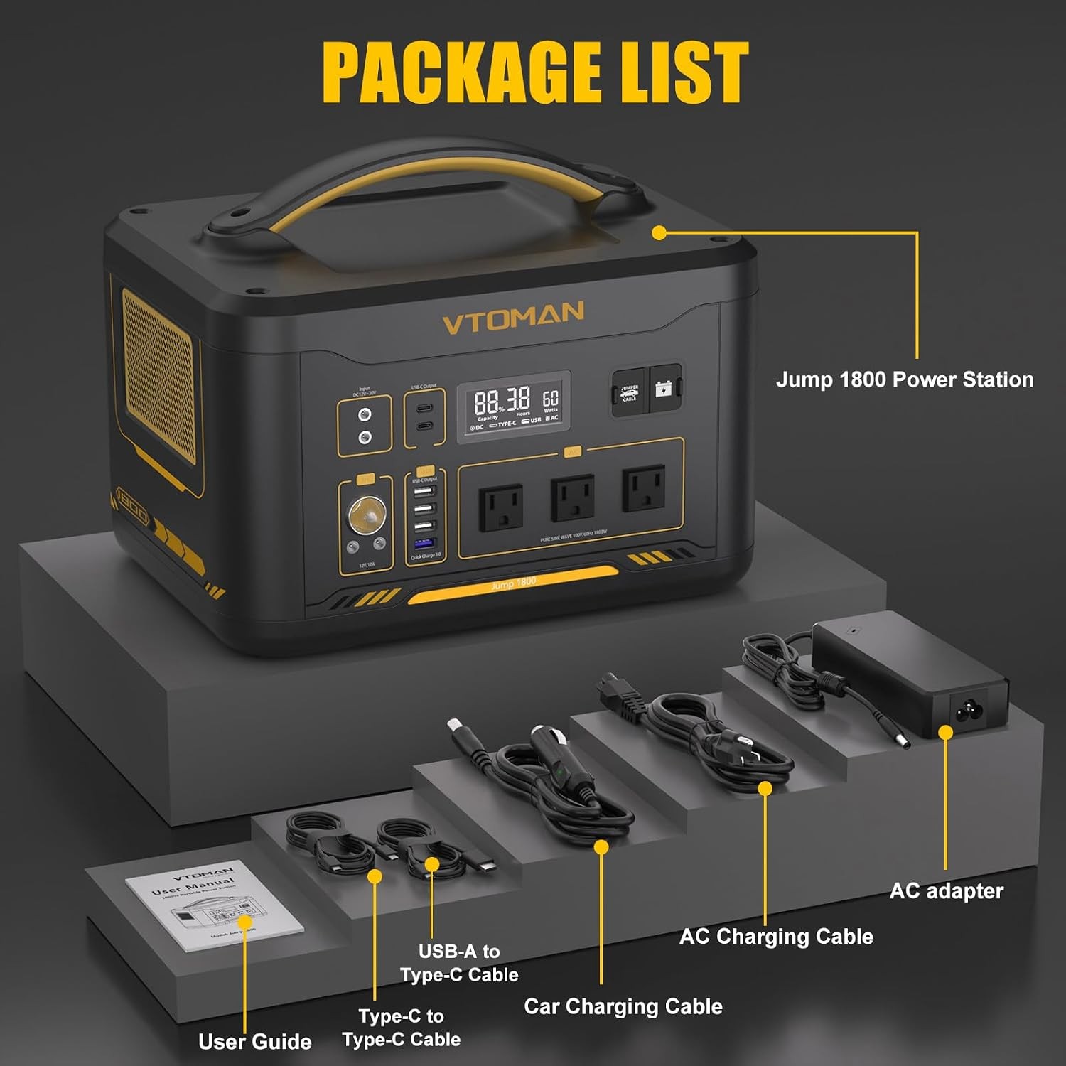 VTOMAN Jump 1800 Portable Power Station, 1548Wh LiFePO4 Solar Generator 1800W