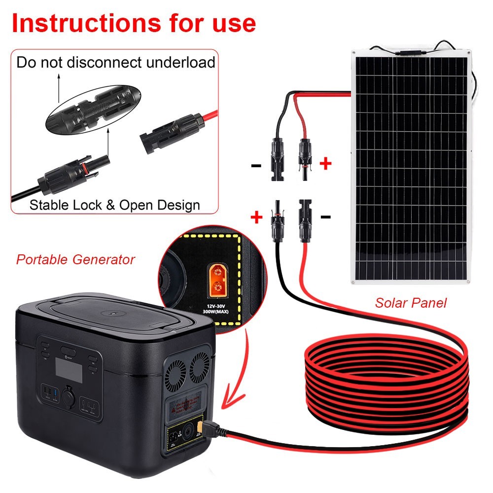 12 AWG 20 ft XT60 Female to Solar Connector Solar Panel Extension Charging Cable