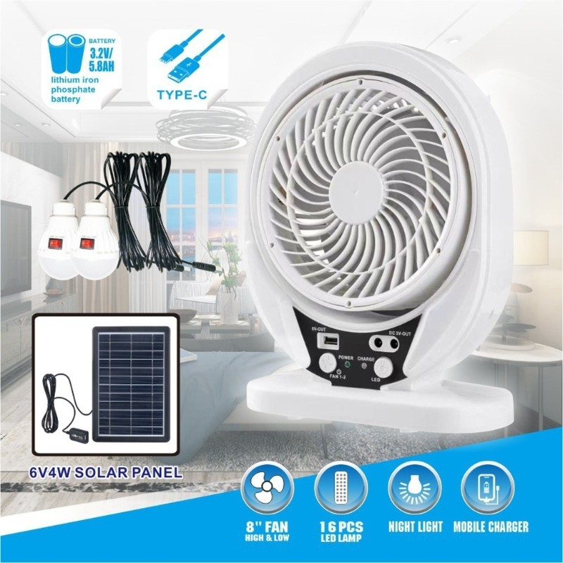 Transportable Double Power Desk Fan Solar Charging Constructed In LED Light