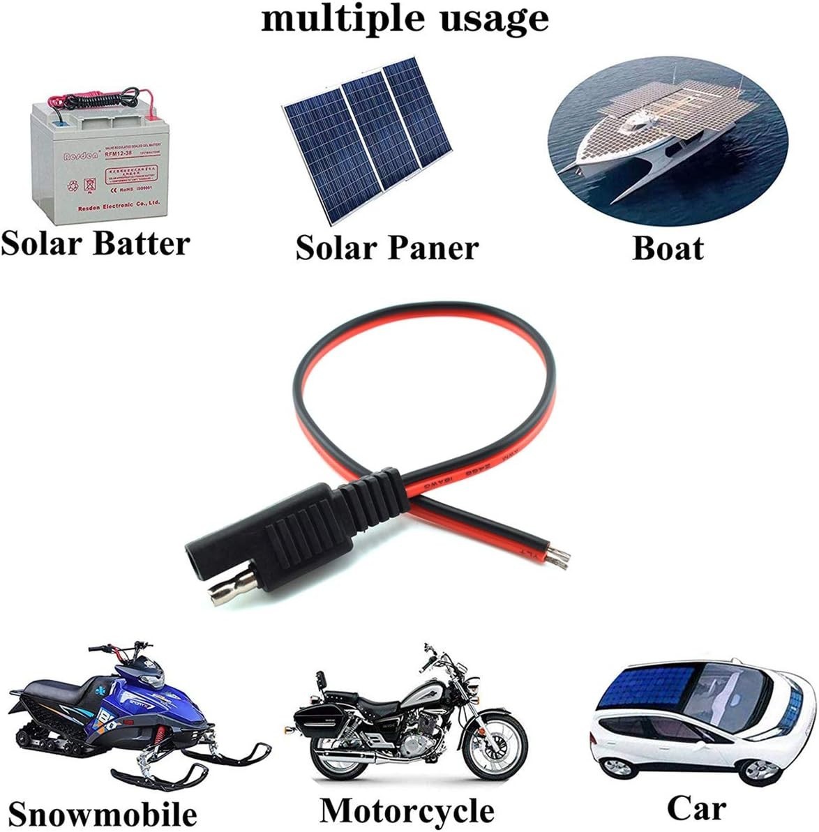 Efficient 2 Pcs SAE Extension Cable 1ft – Ideal for Solar Battery Connections