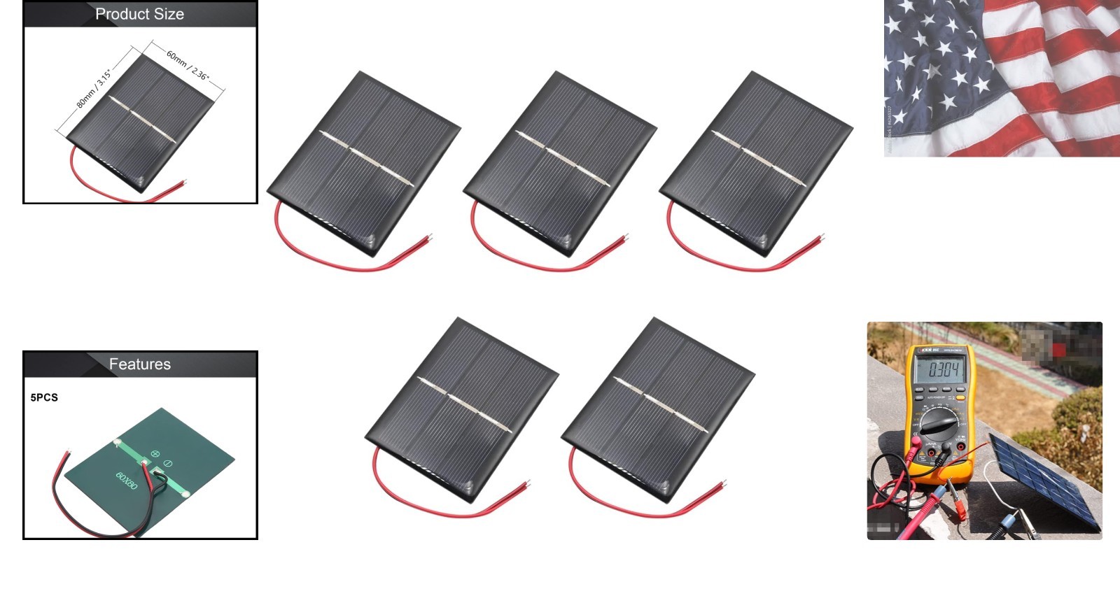 5Pcs 1.5V 0.65W Small Solar Panel Polysilicon Mini Solar Cells DIY Electric T…