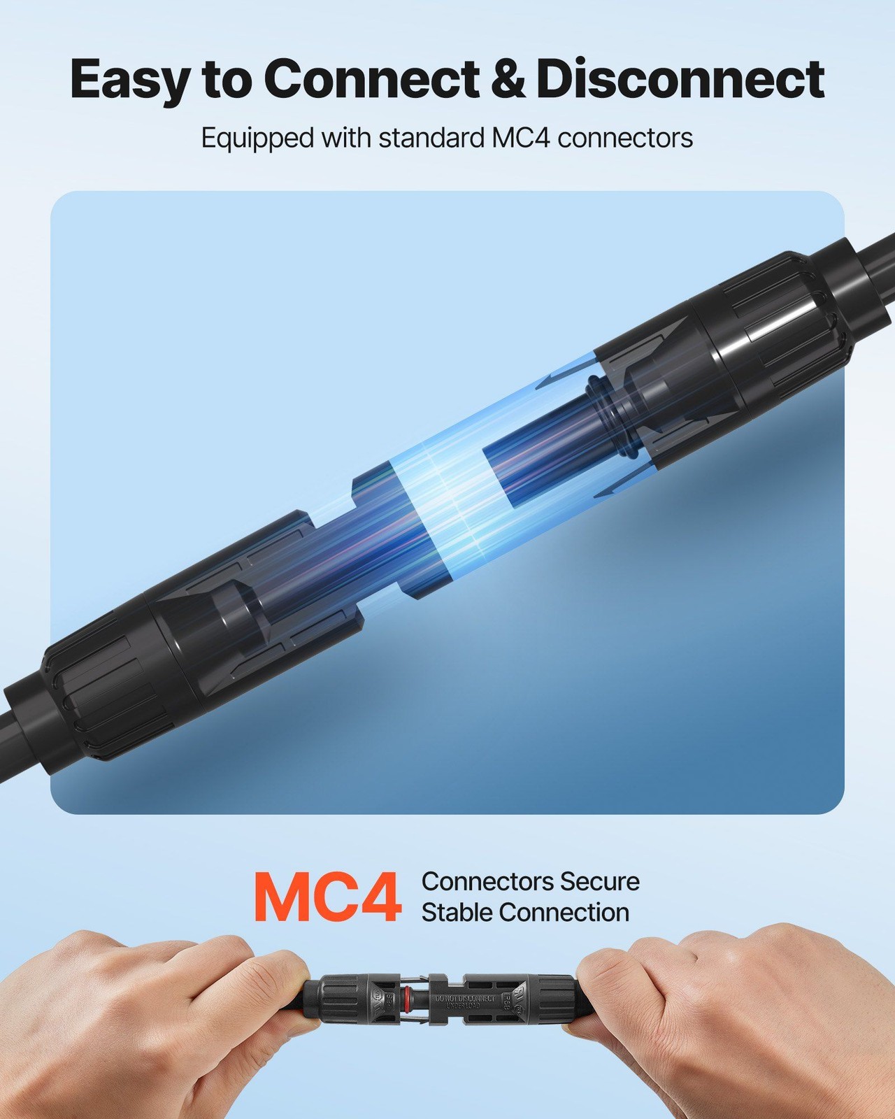 30ft 10 AWG Solar Panel Extension Cable with MC4 Connectors, IP67 Waterproof