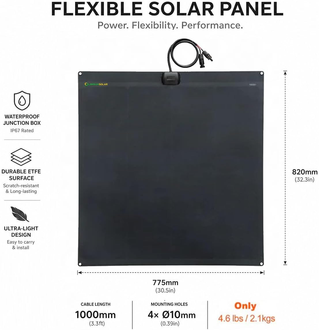 Flexible Solar Panel 120W 12V Etfe,32.3In X 30.5In Semi-Flexible Bendable Mono S