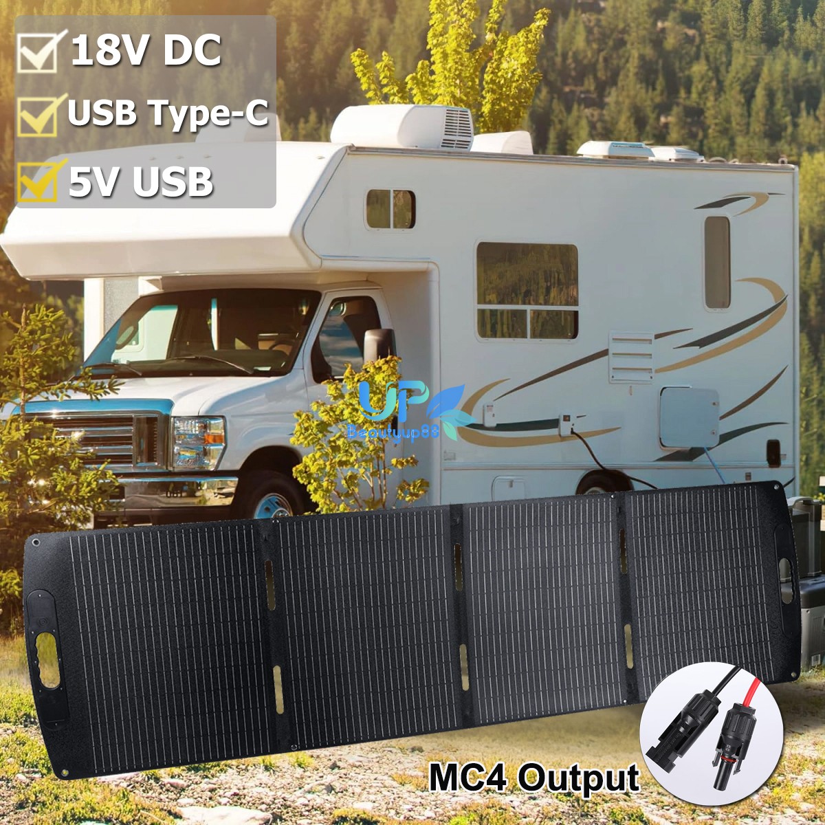 200W Solar Panel Kit 22V Foldable Portable Solar Suitcase Mono for Camp RV Van